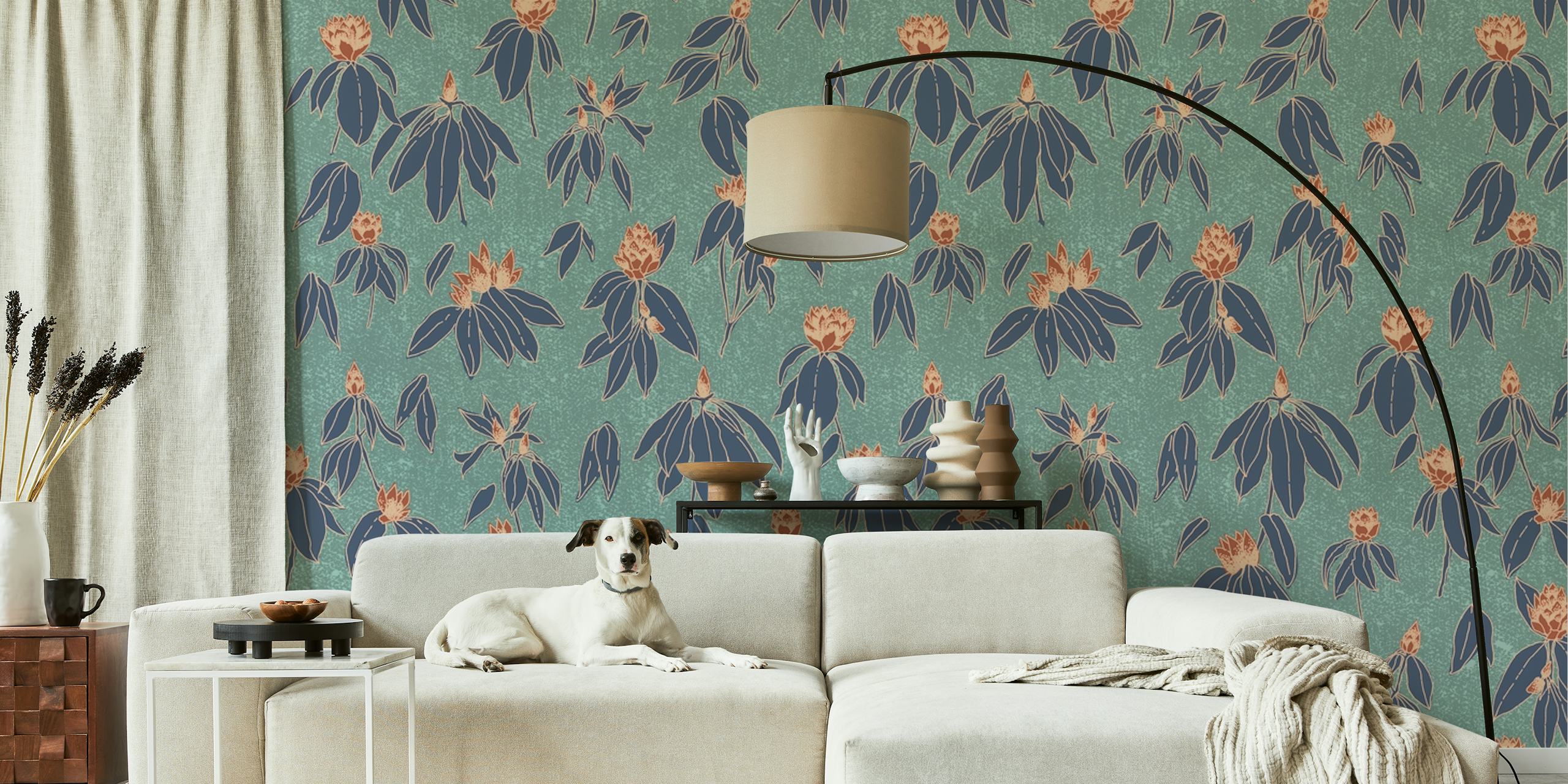 Leila Floral Sage wallpaper displayed in a room
