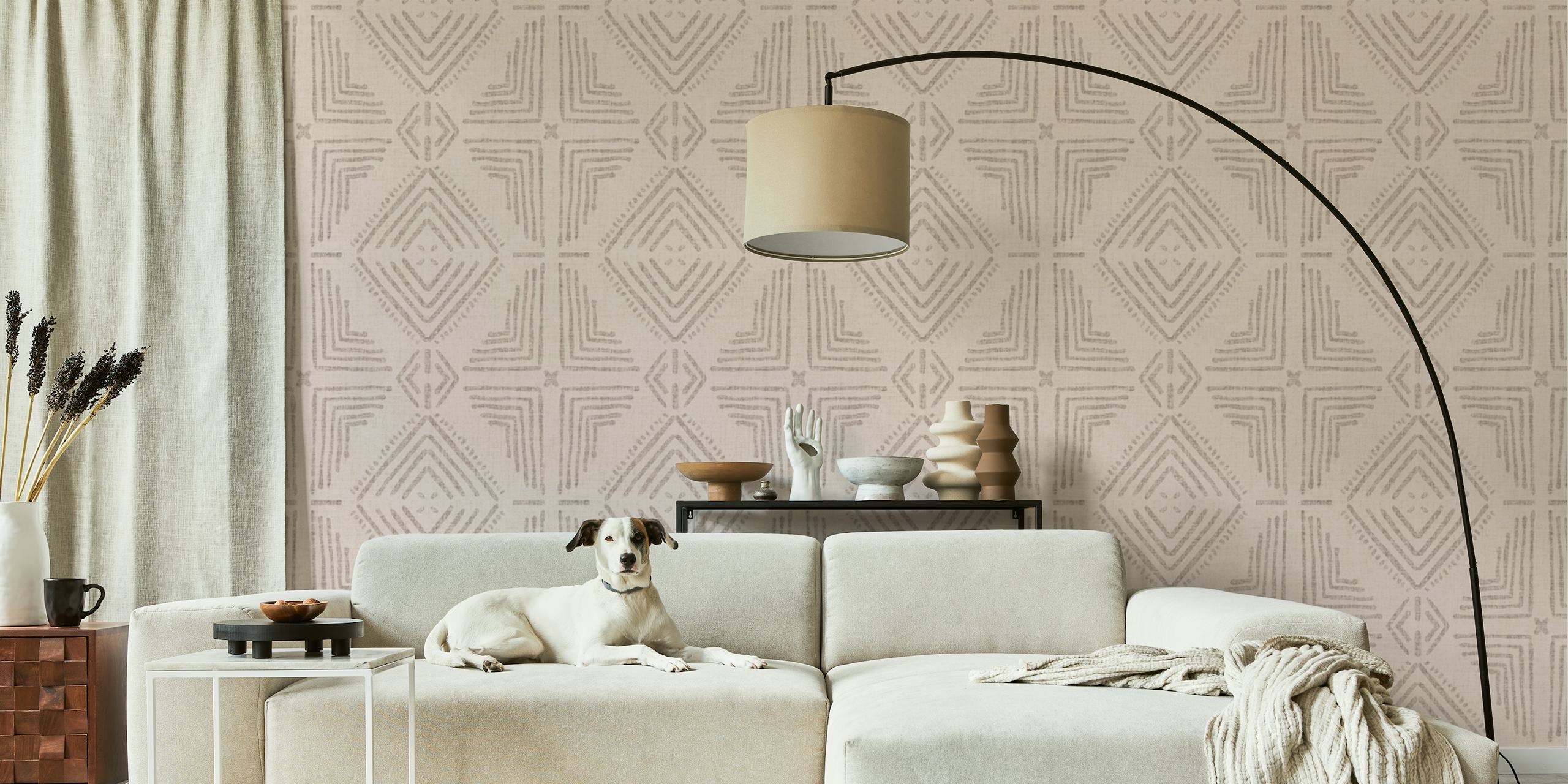 Nora Tile Wheat behang in een kamer