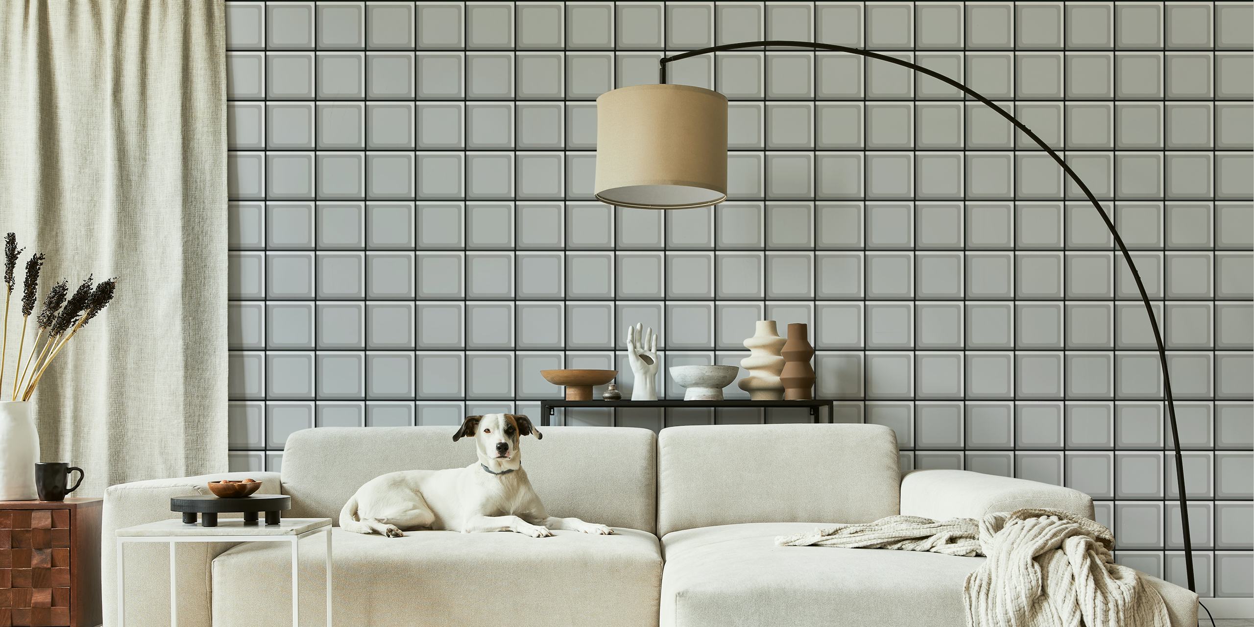 Tapeta Retro Tiles Light Grey u sobi