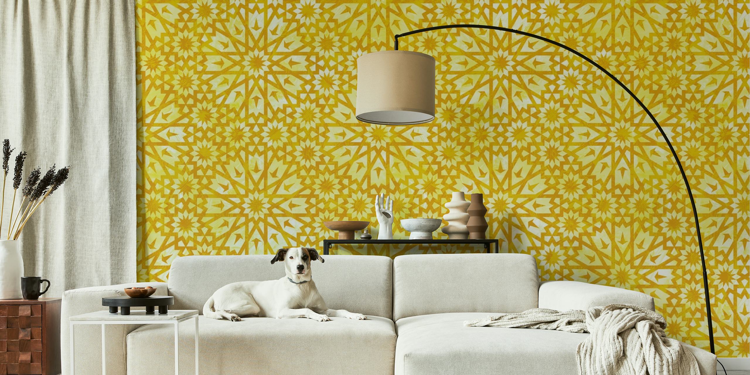 Yellow Moroccan tile pattern wall mural from Happywall