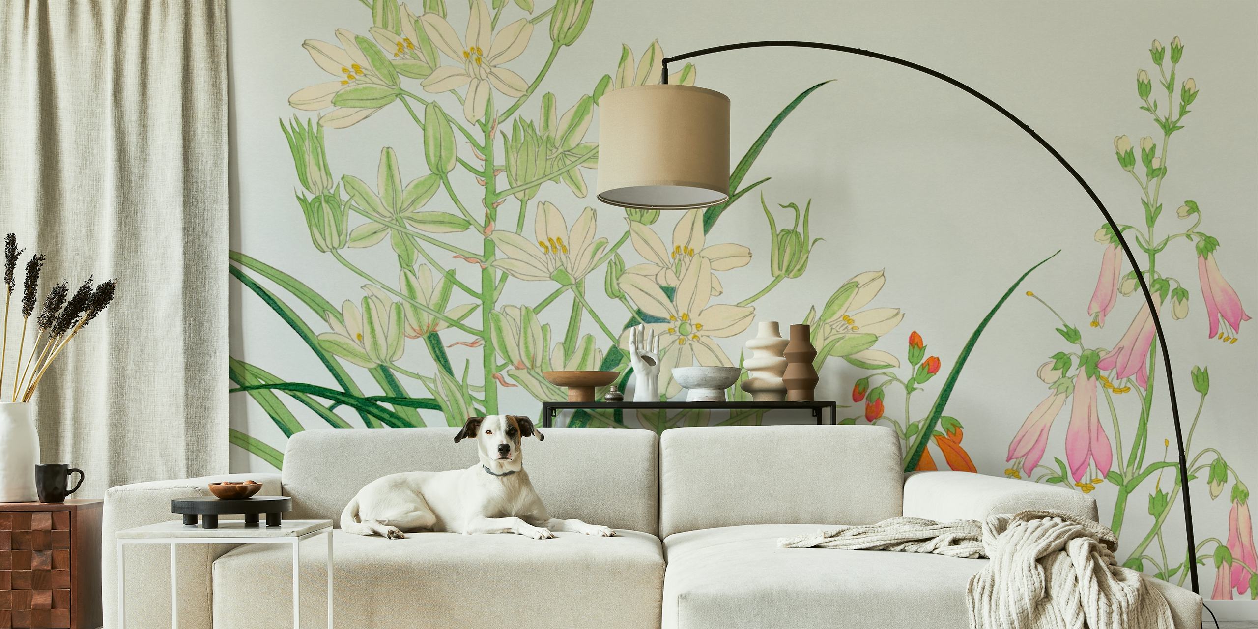 Scandinavian Vintage Floral papel de parede em um quarto