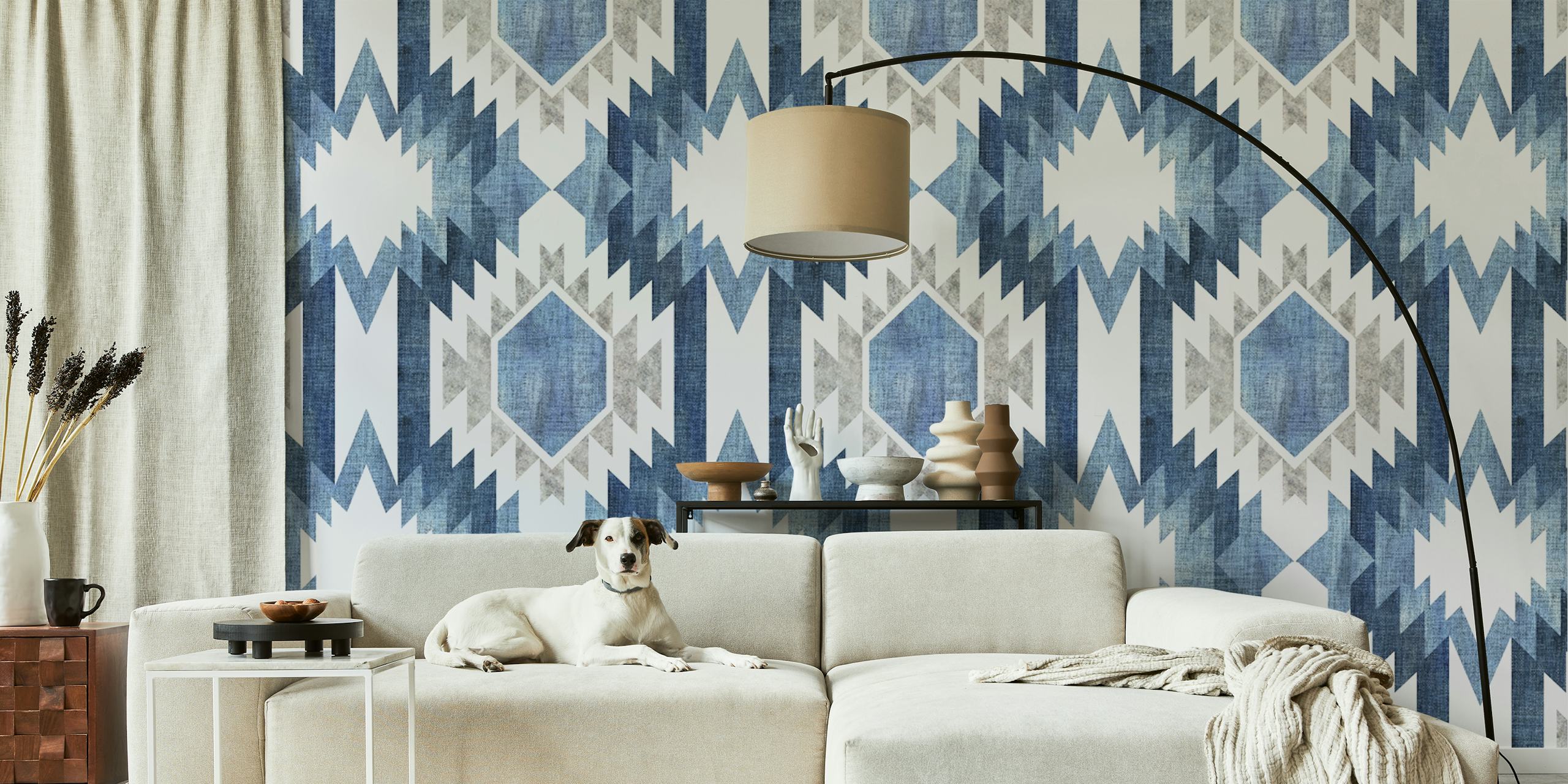 Blau-weiße geometrische Tapetendesign