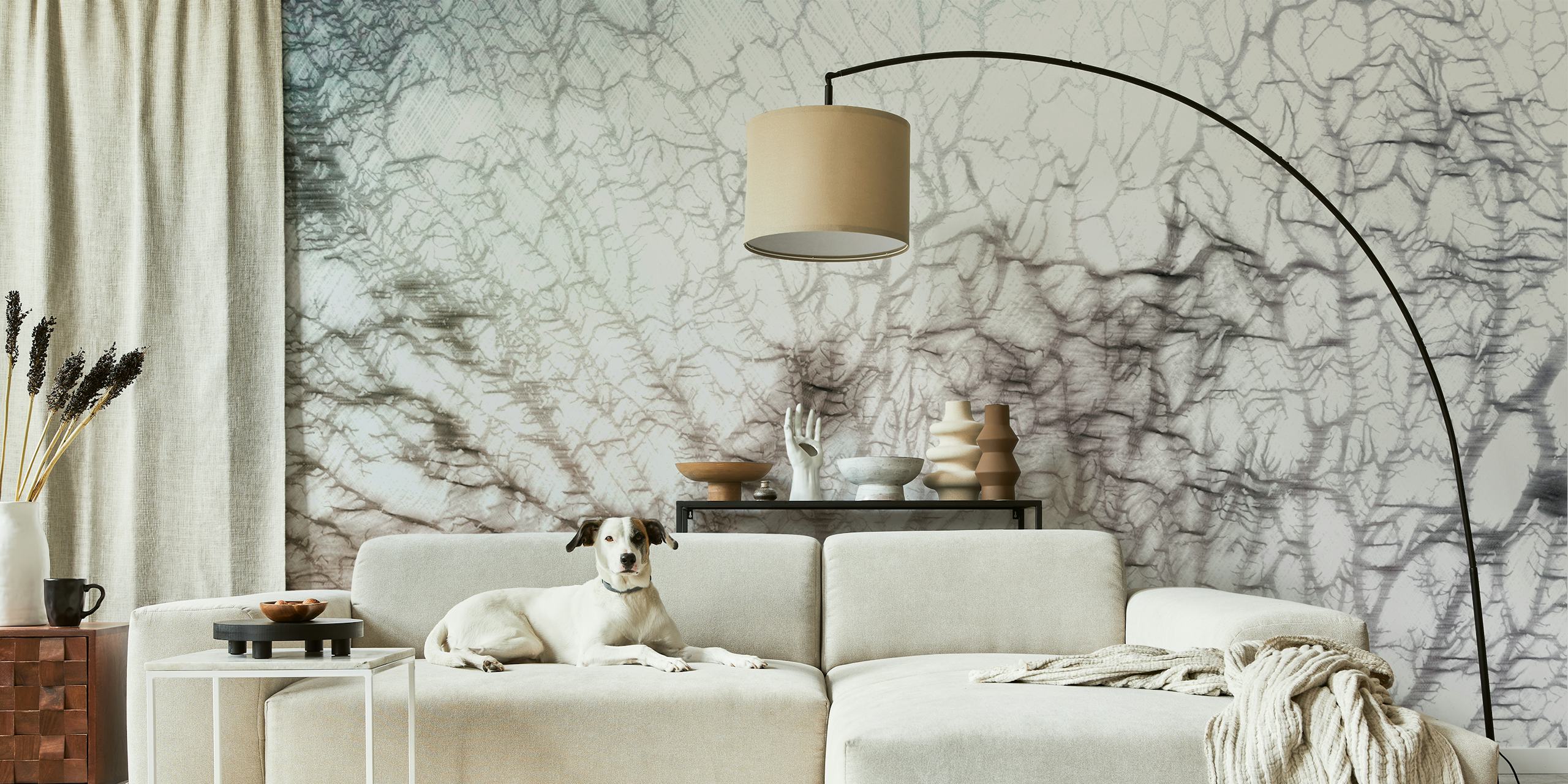 Monochrome coral reef wall mural with abstract design for home decor
