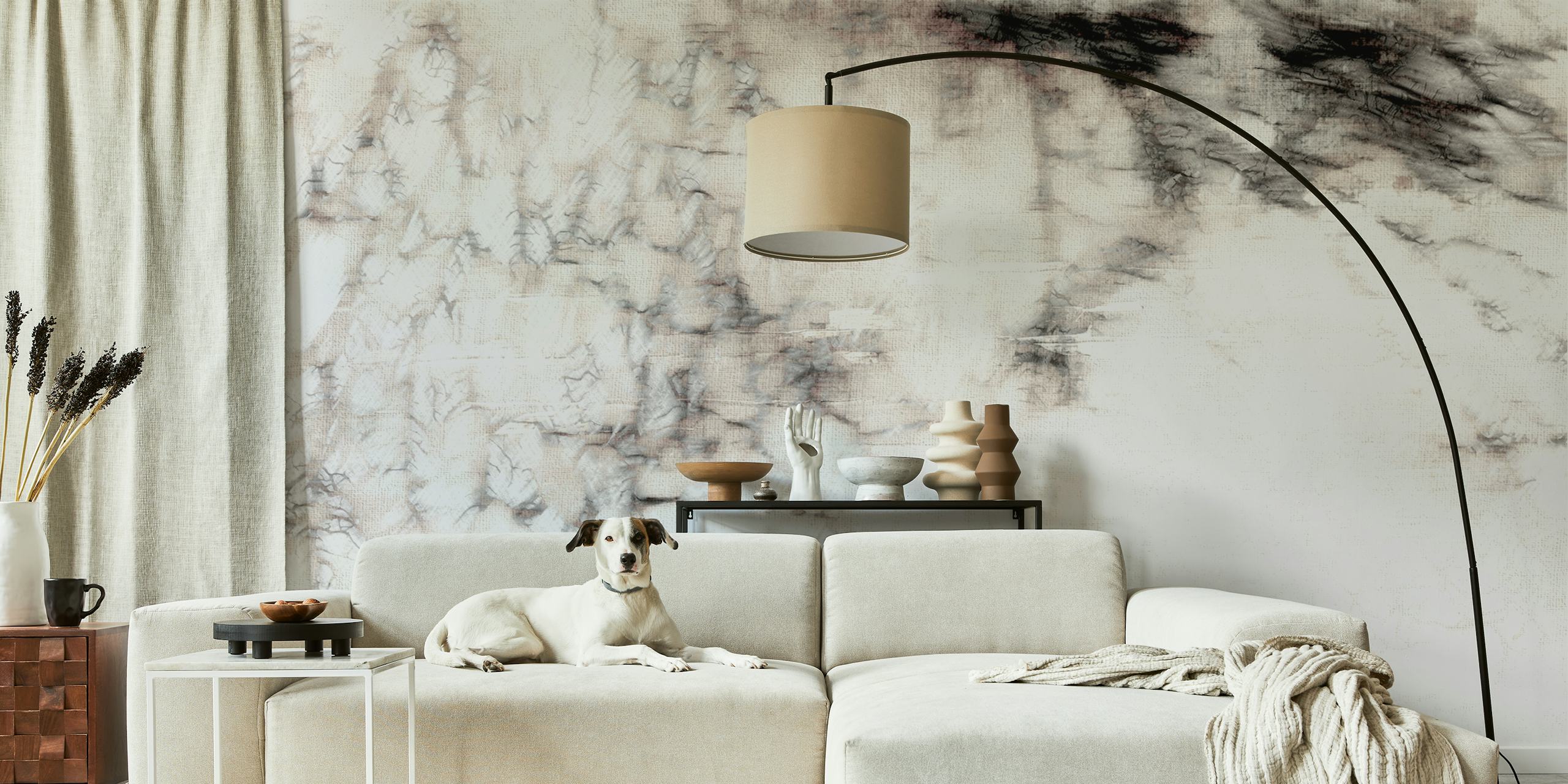 Abstract underwater clouds wallpaper in room setting