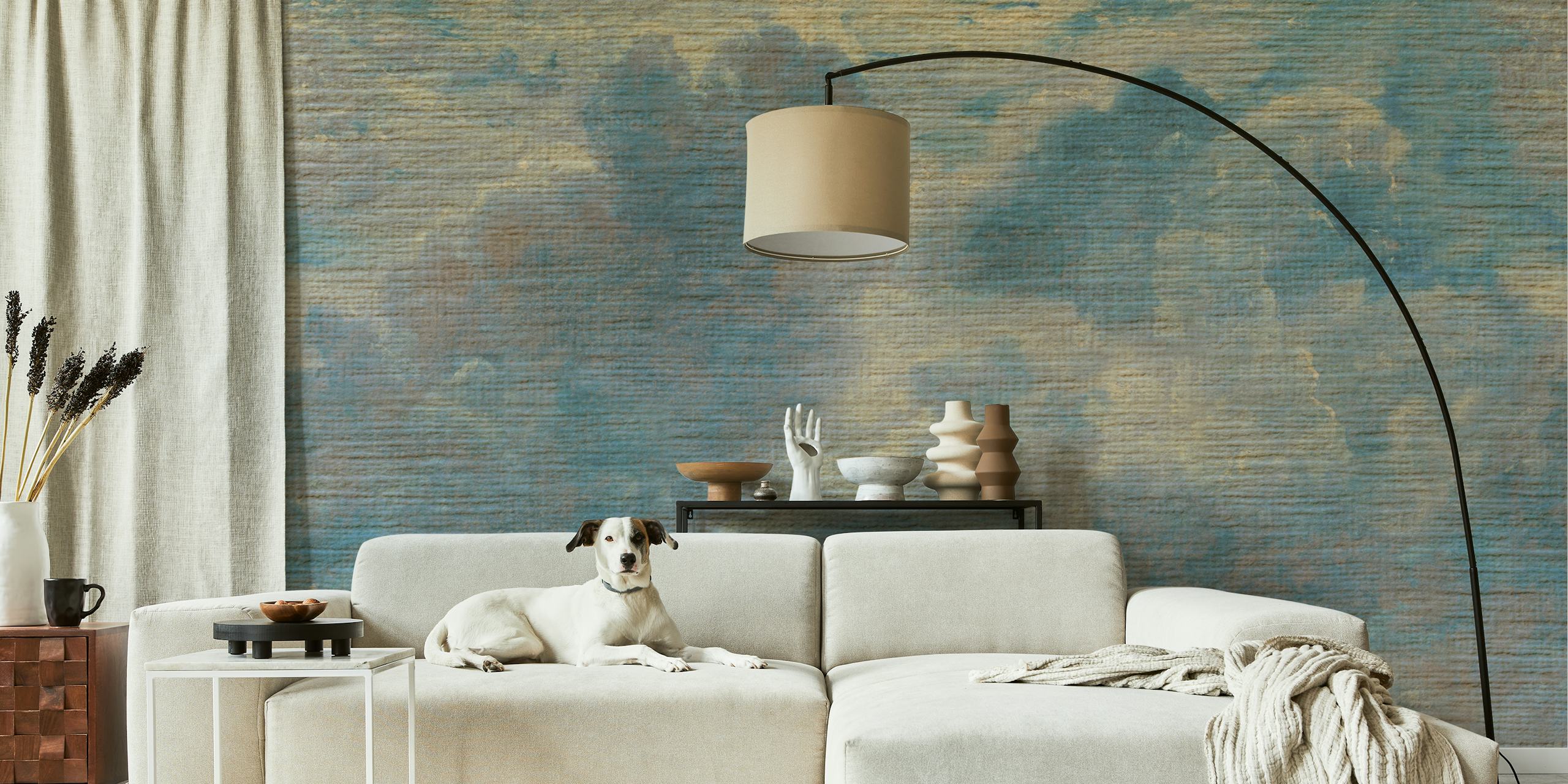 Blue textured clouds wallpaper in soft tones