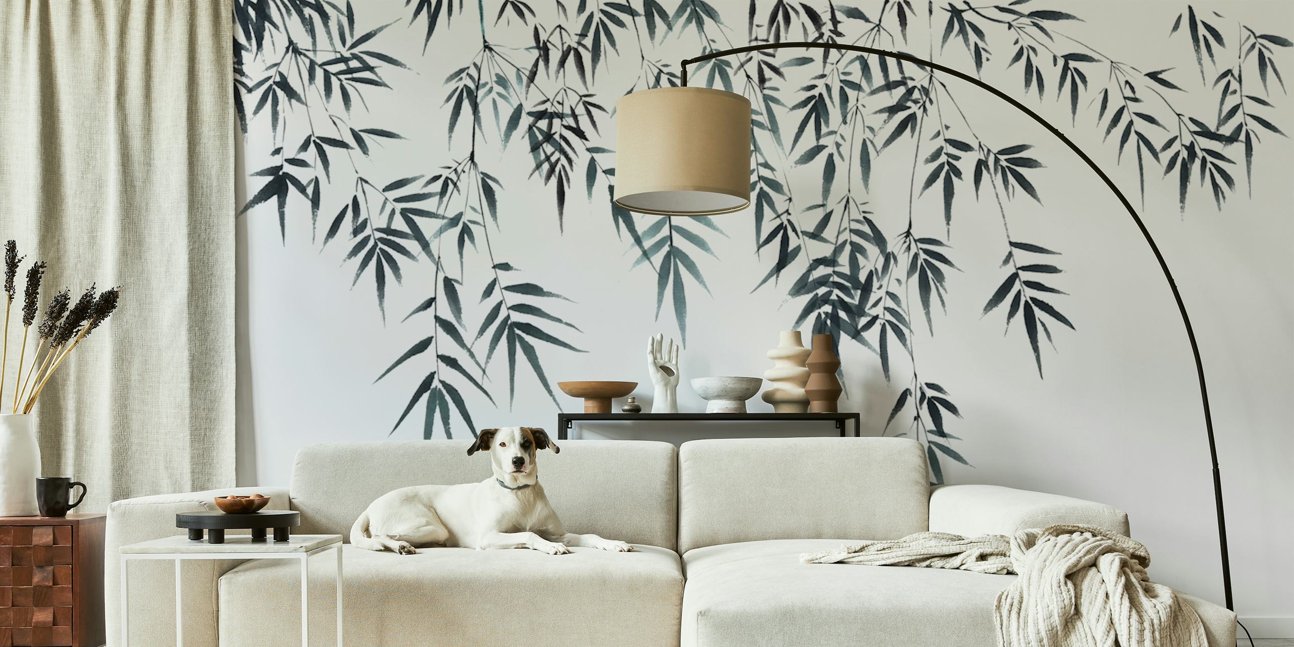 Bamboe bladeren in zwart en wit stijlvol design wallpaper