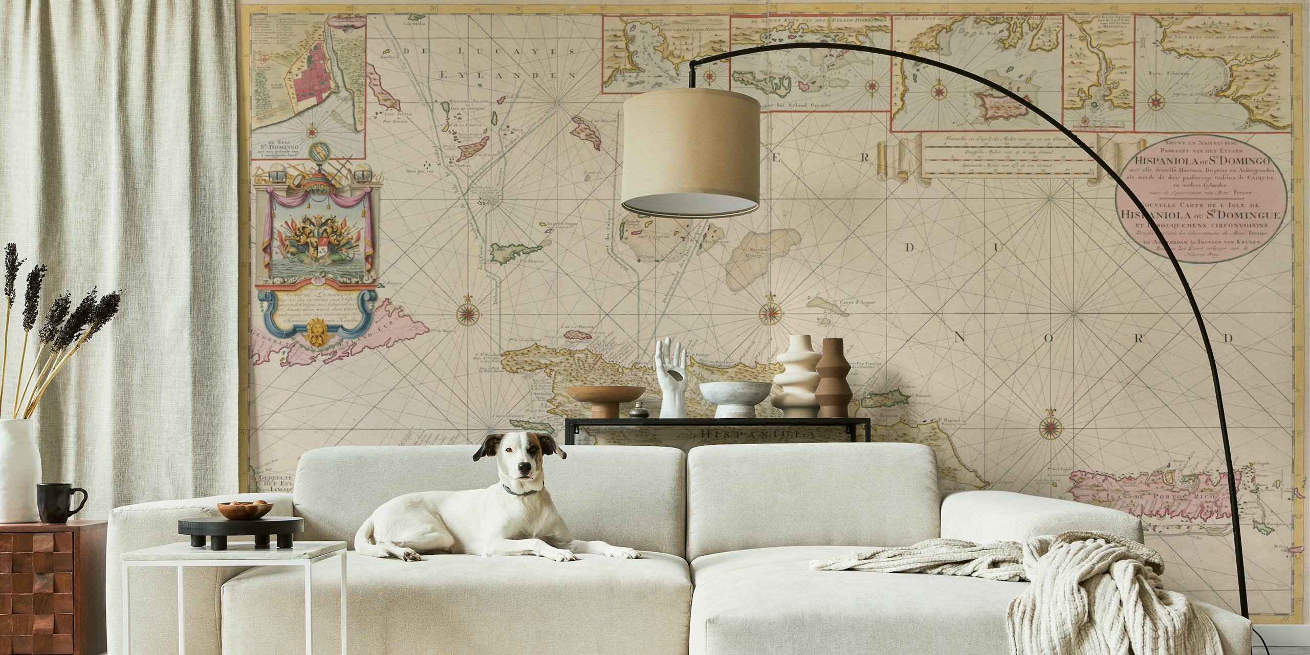 Hispaniola Vintage Map papel tapiz en una habitación