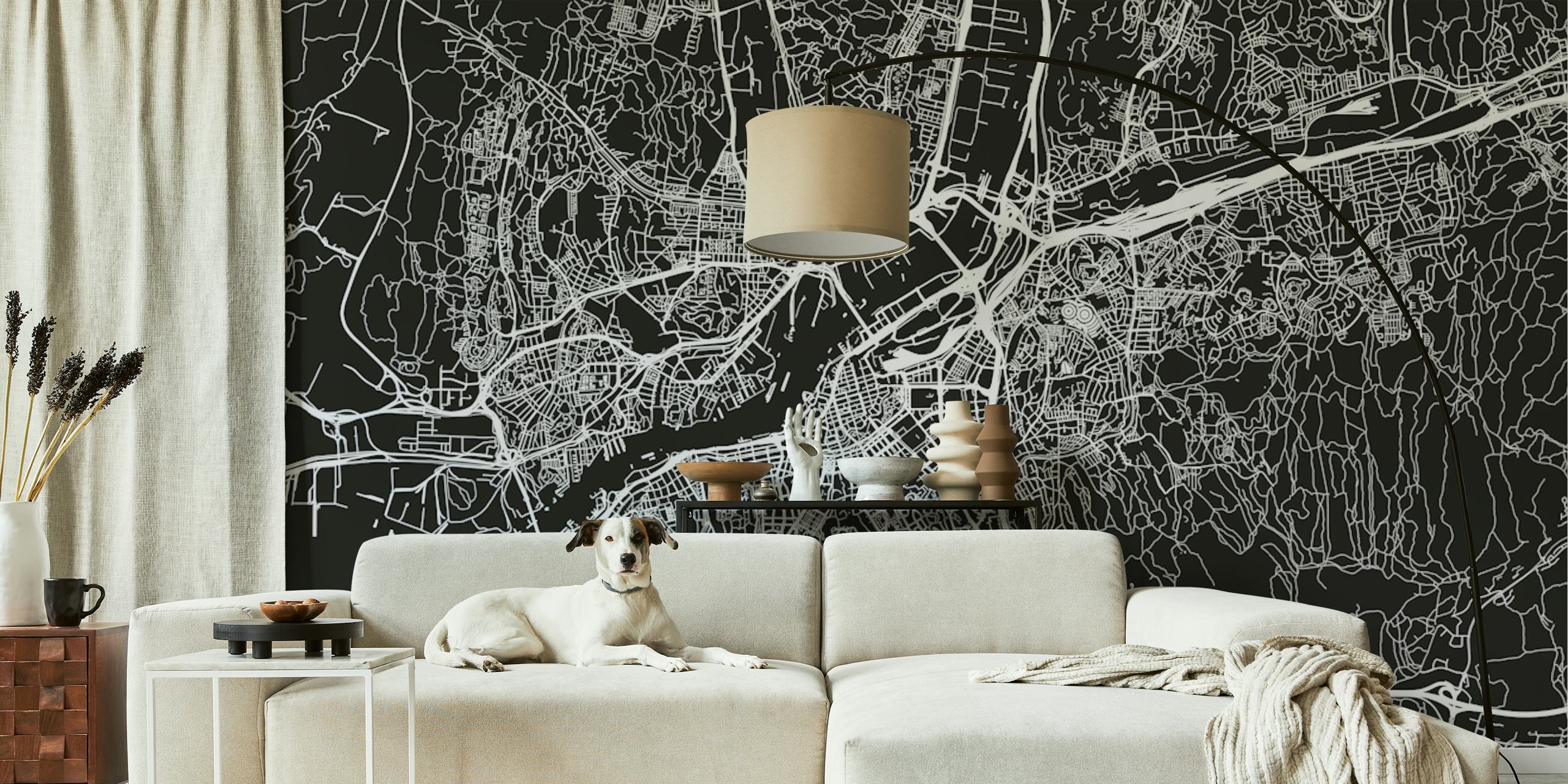 Black and white Gothenburg map wallpaper design