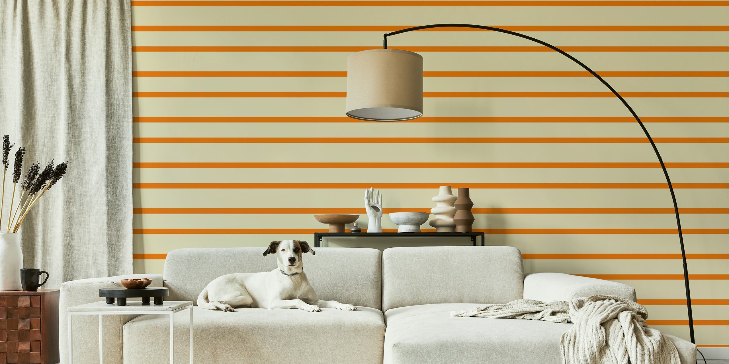 Orange stripes on beige background textured wallpaper