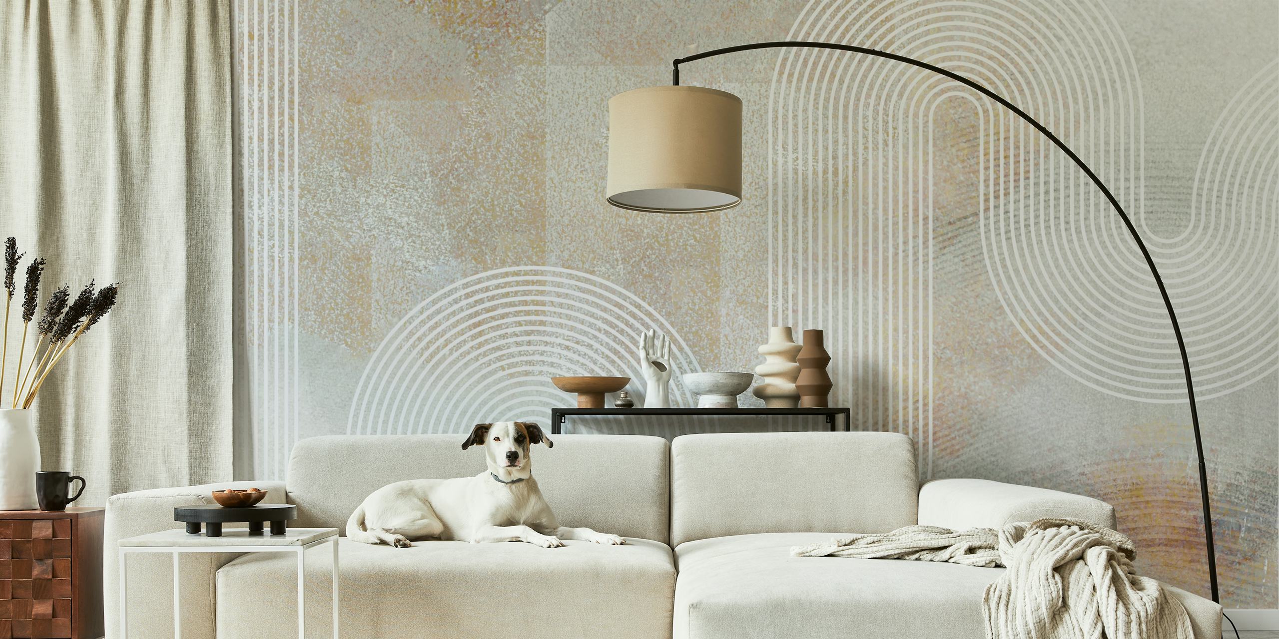Géométrique blanc sur fond beige teinté wallpaper