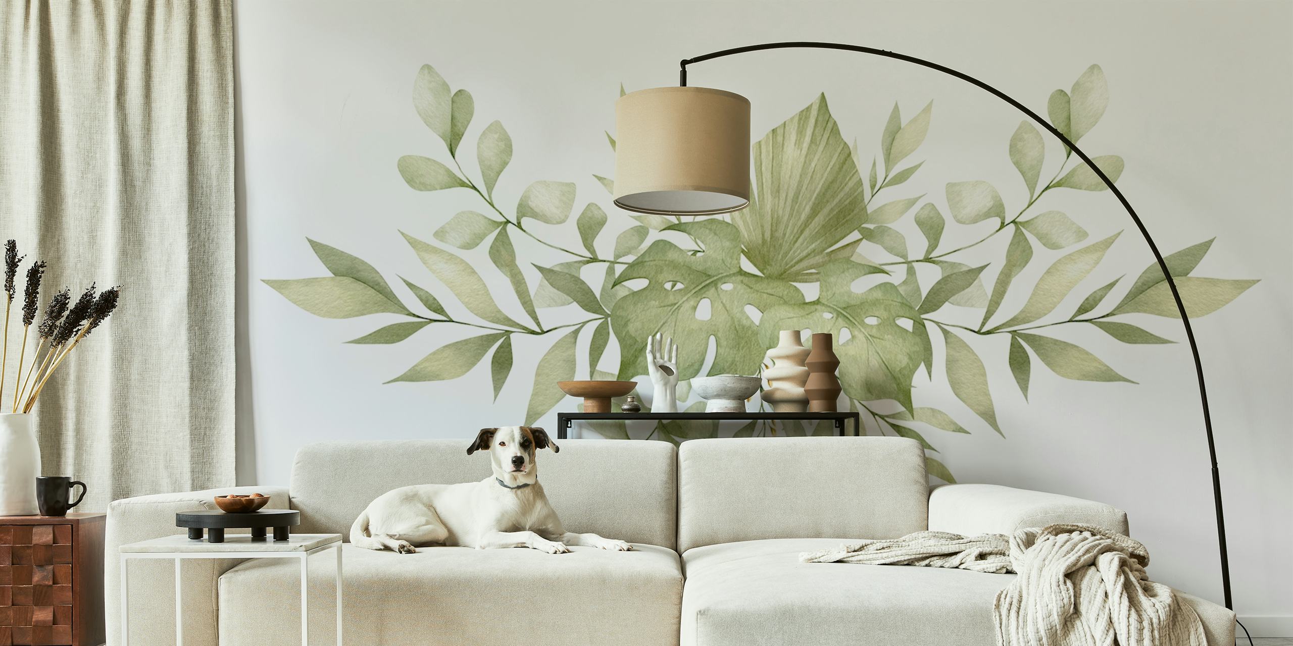 Botanical green leaf design wallpaper