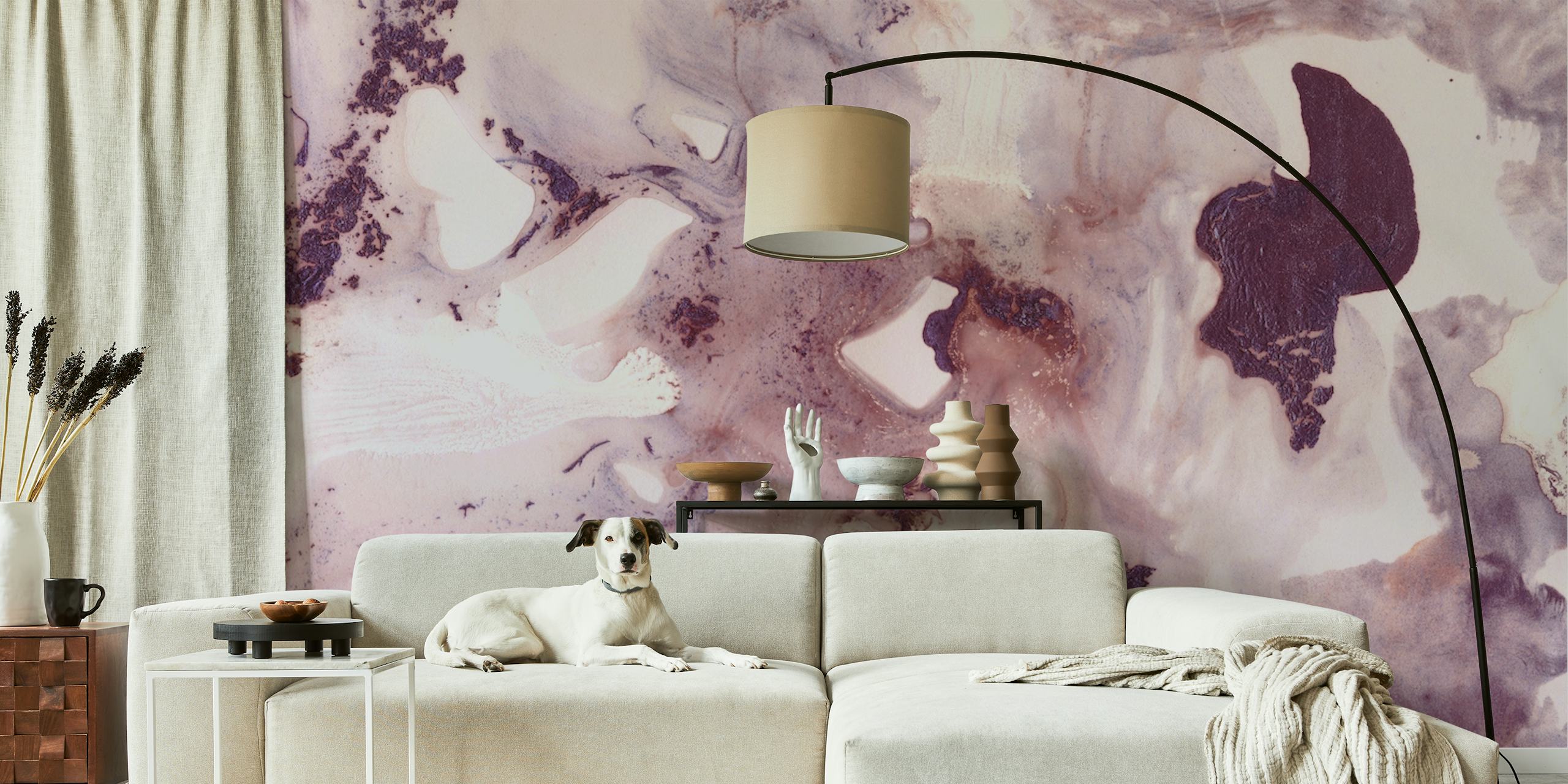 Carta da parati Plum Blush Ink Marble nella stanza