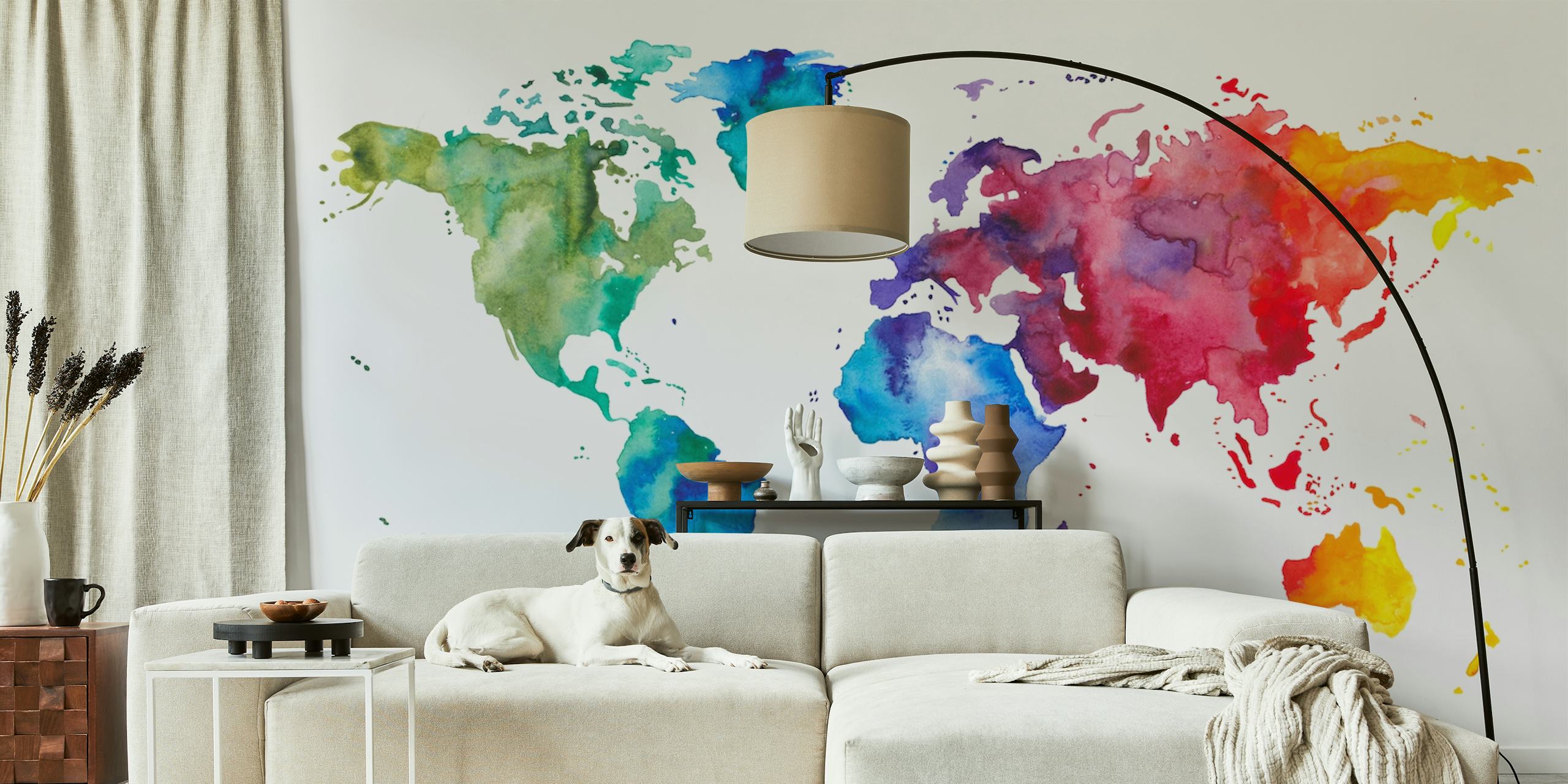 Colorful watercolor world map wallpaper in vibrant hues