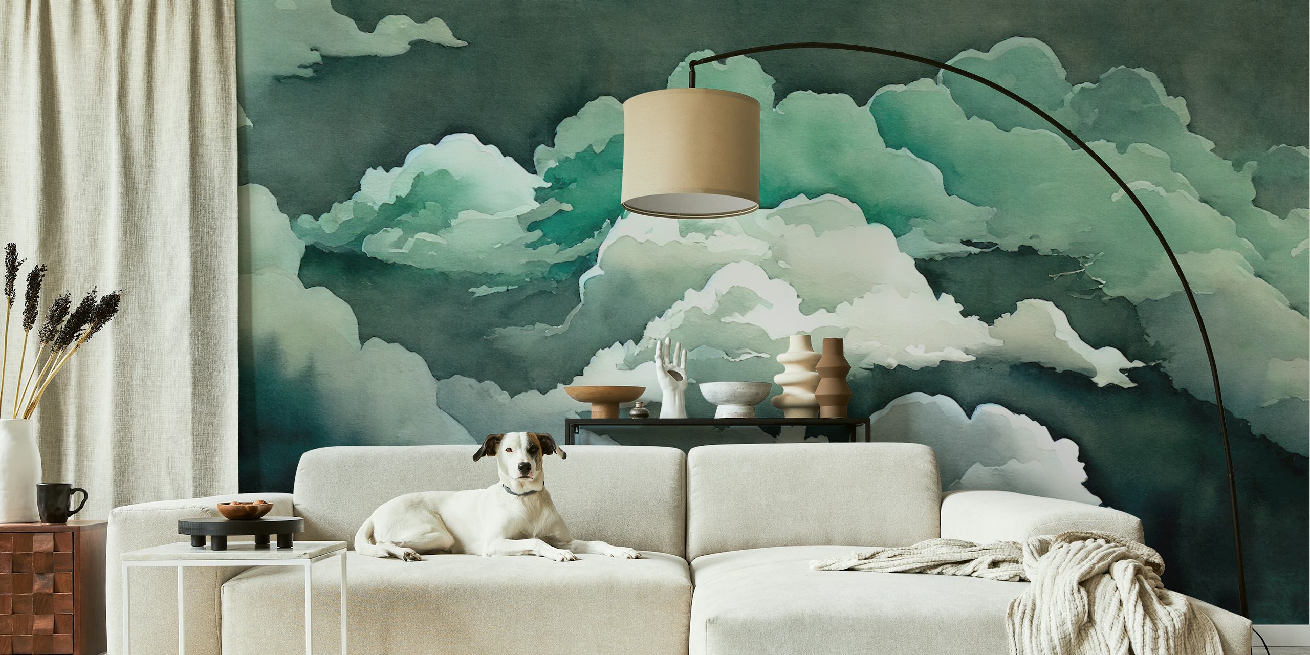 Emerald clouds and mist with green and white tones wallpaper
