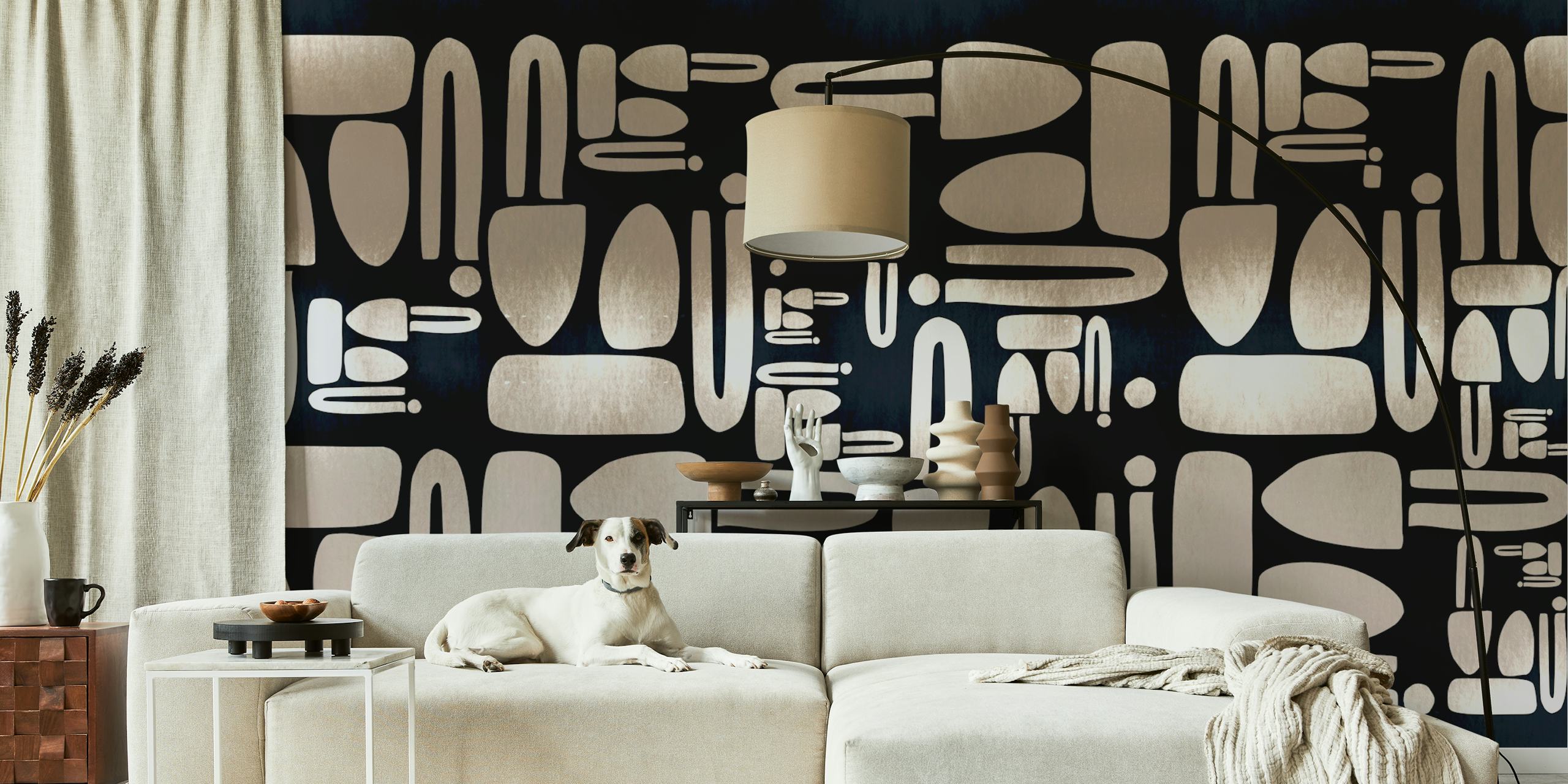 Mid-century pattern wallpaper in a room