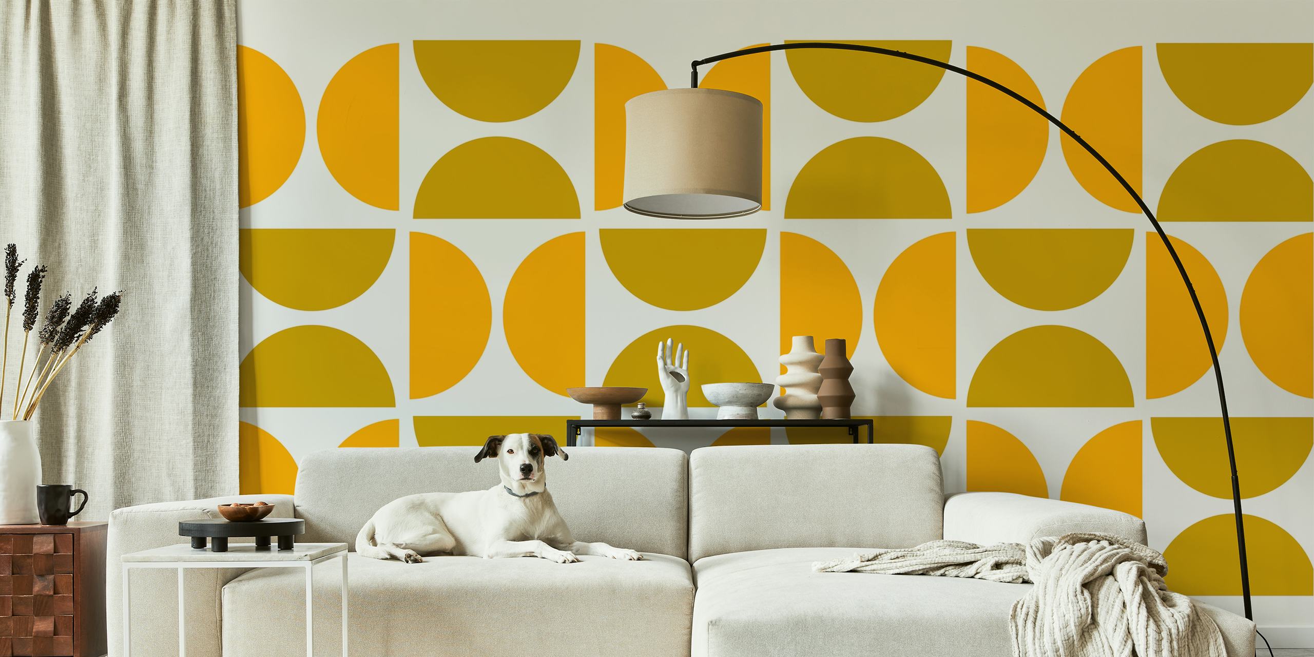 Mural de parede Golden Ochre Bauhaus com padrões geométricos