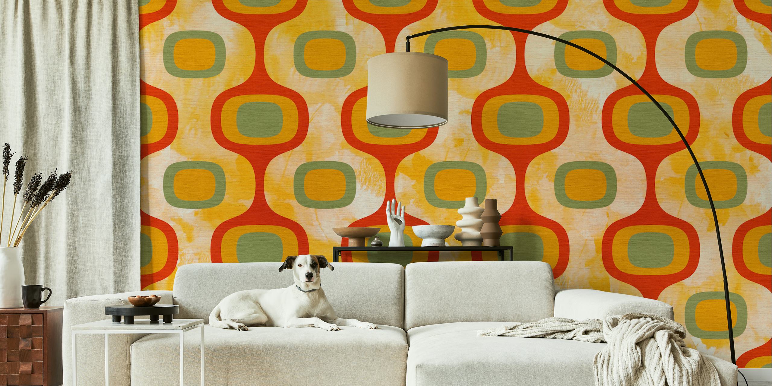 Geometric pattern with orange, green, and cream colors wallpaper
