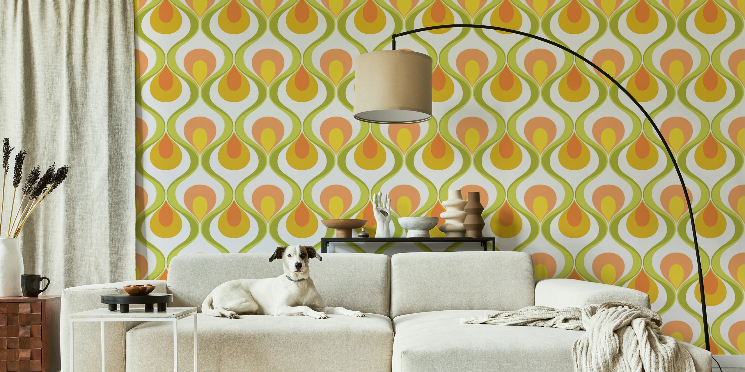 Design de papel de parede Retro Mood 05 em um quarto