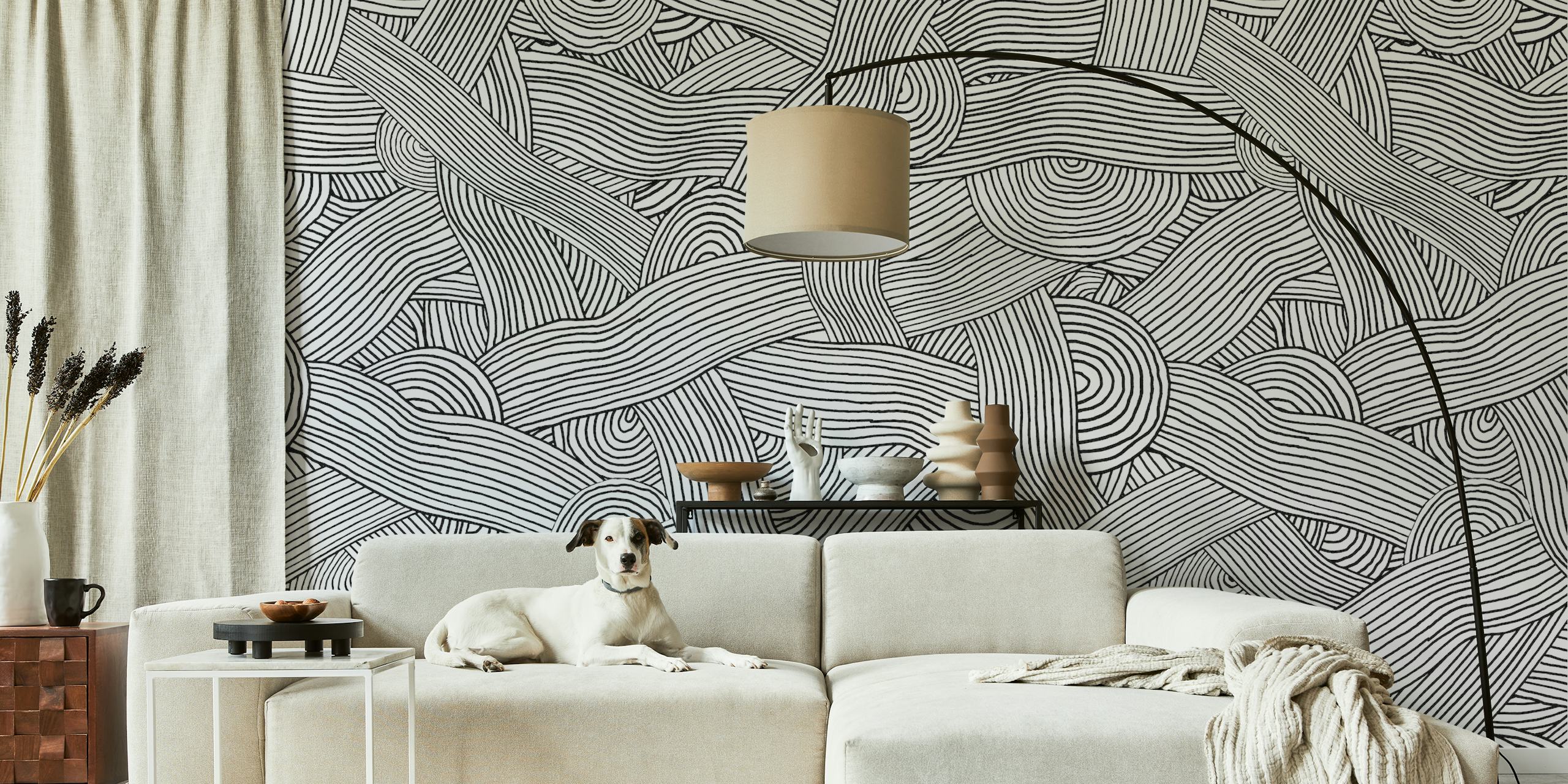 Monochromatic Abstract Handmade Lines ταπετσαρία