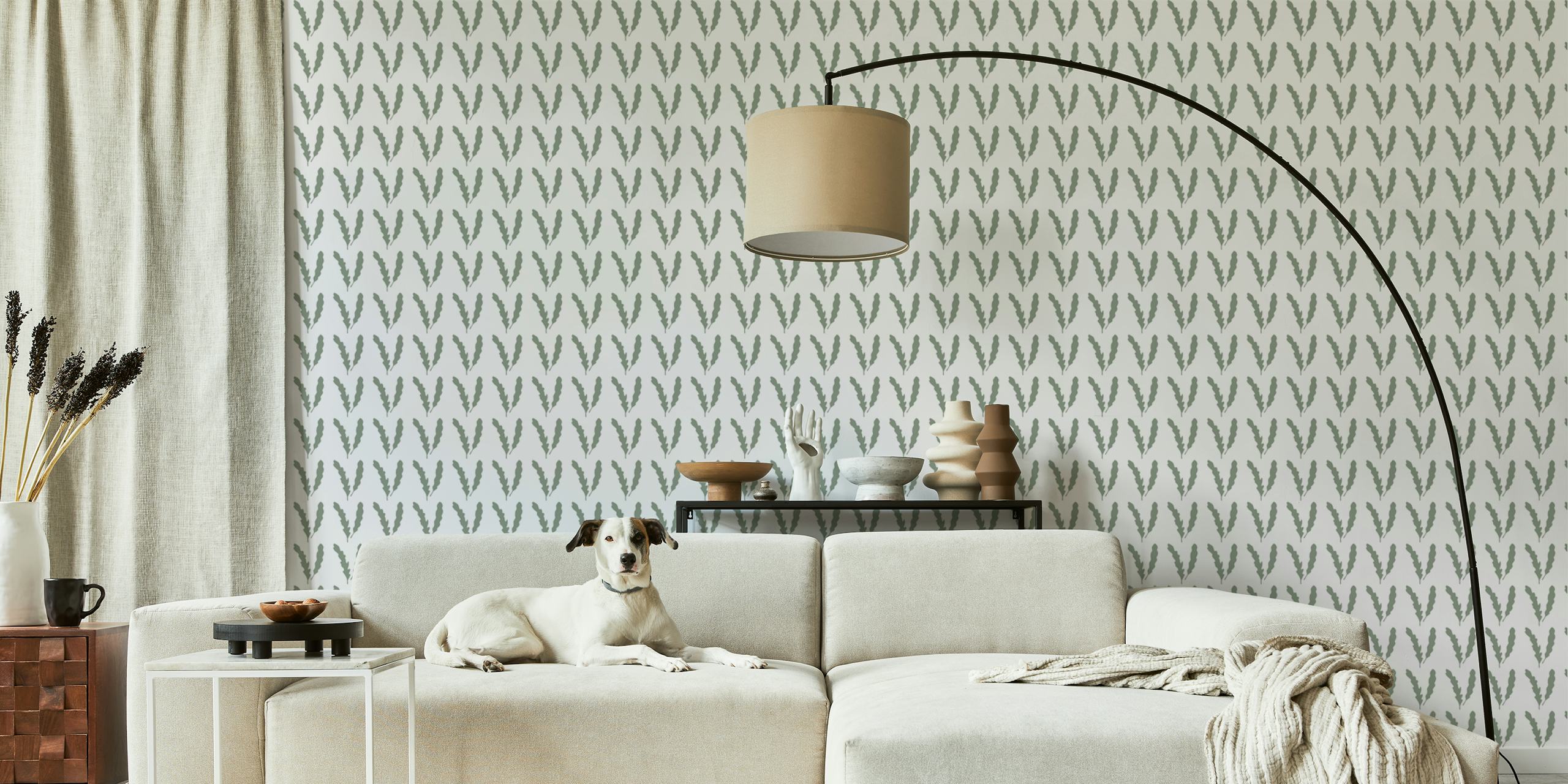Leaf Mandarins Green wallpaper displayed in a room