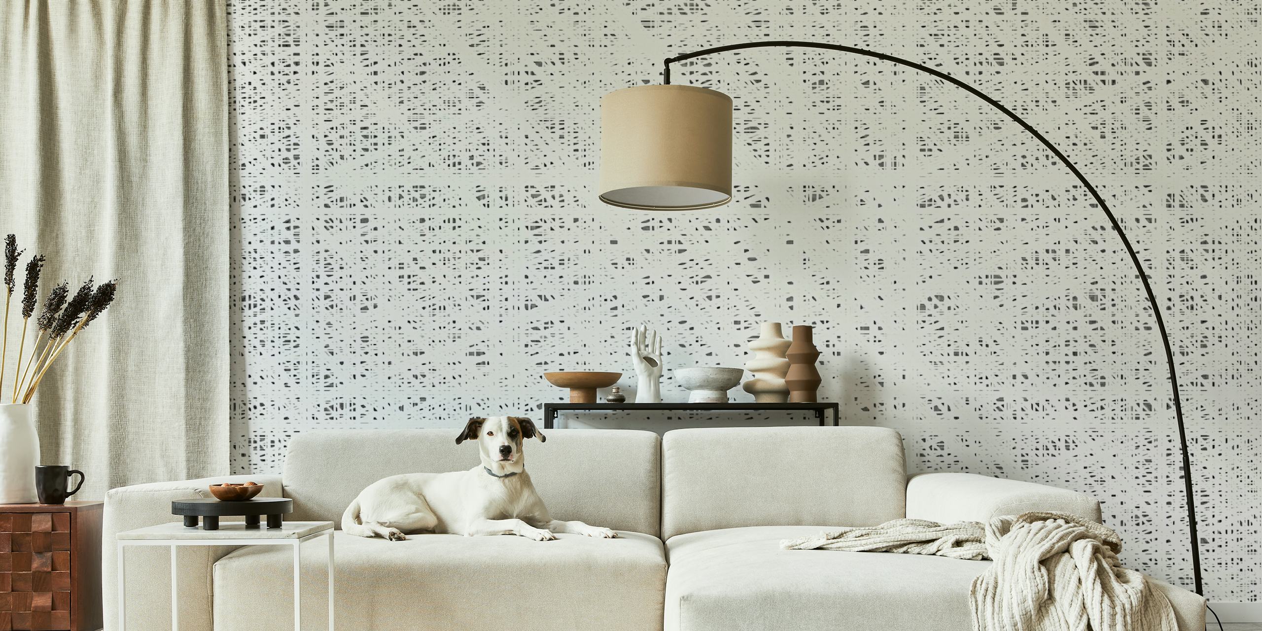 Neutral Canvas Shapes Tapete in einem Raum angezeigt