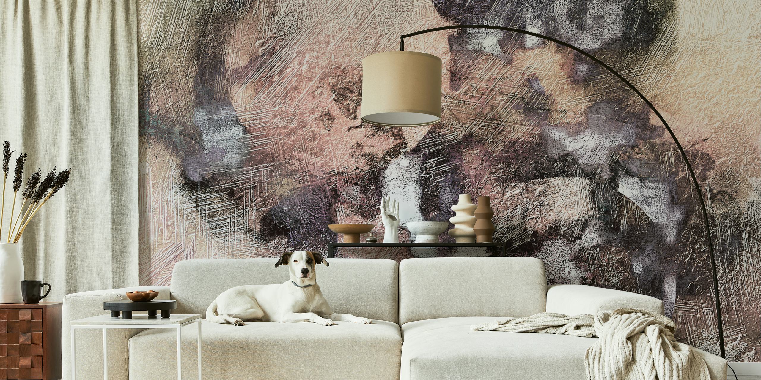 Abstract wallpaper with neutral copper tones and textured patterns