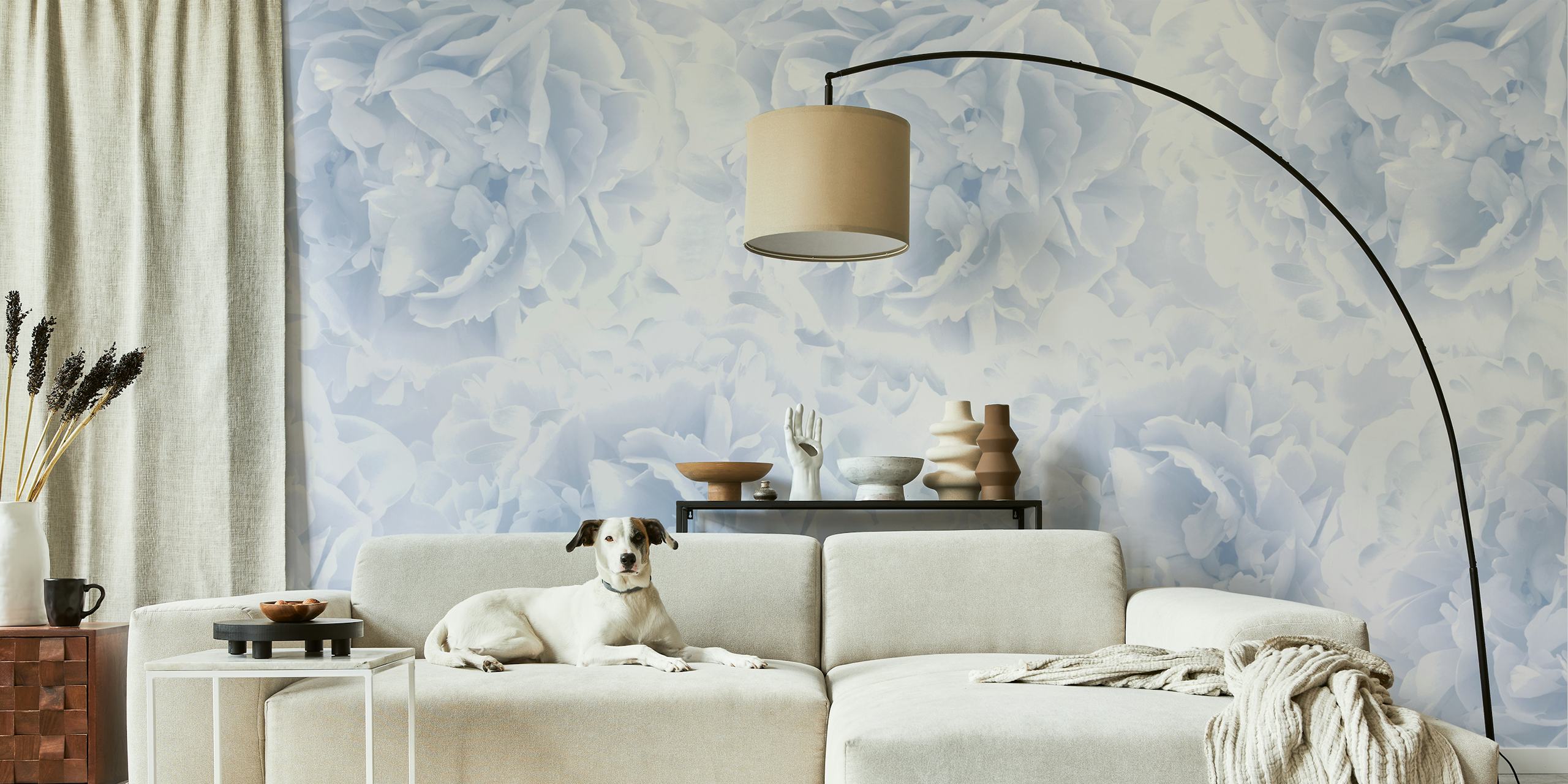 Soft blue peonies floral design wallpaper
