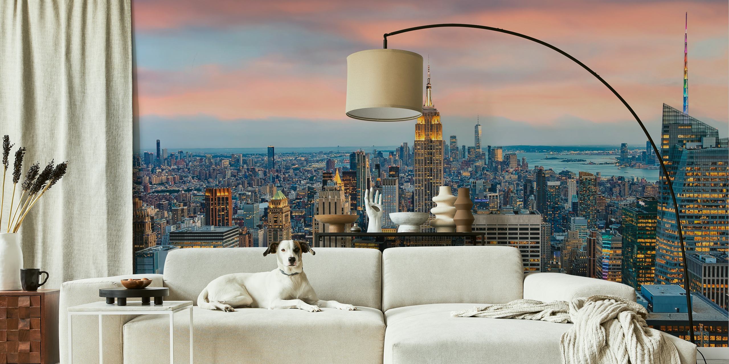 New York skyline at sunset with skyscrapers wallpaper