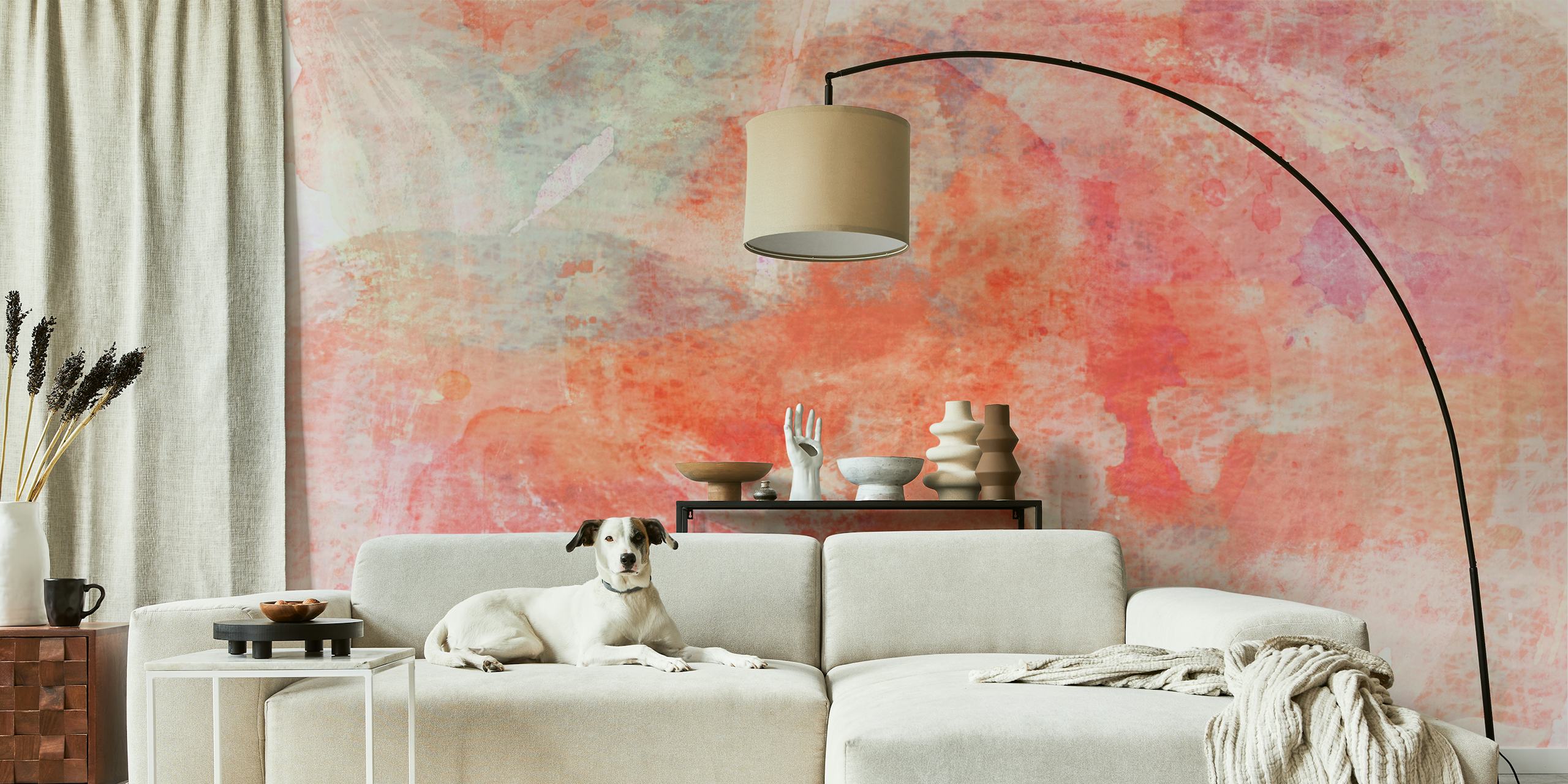 Abstract dream coral color wall mural with Japanese fabric texture