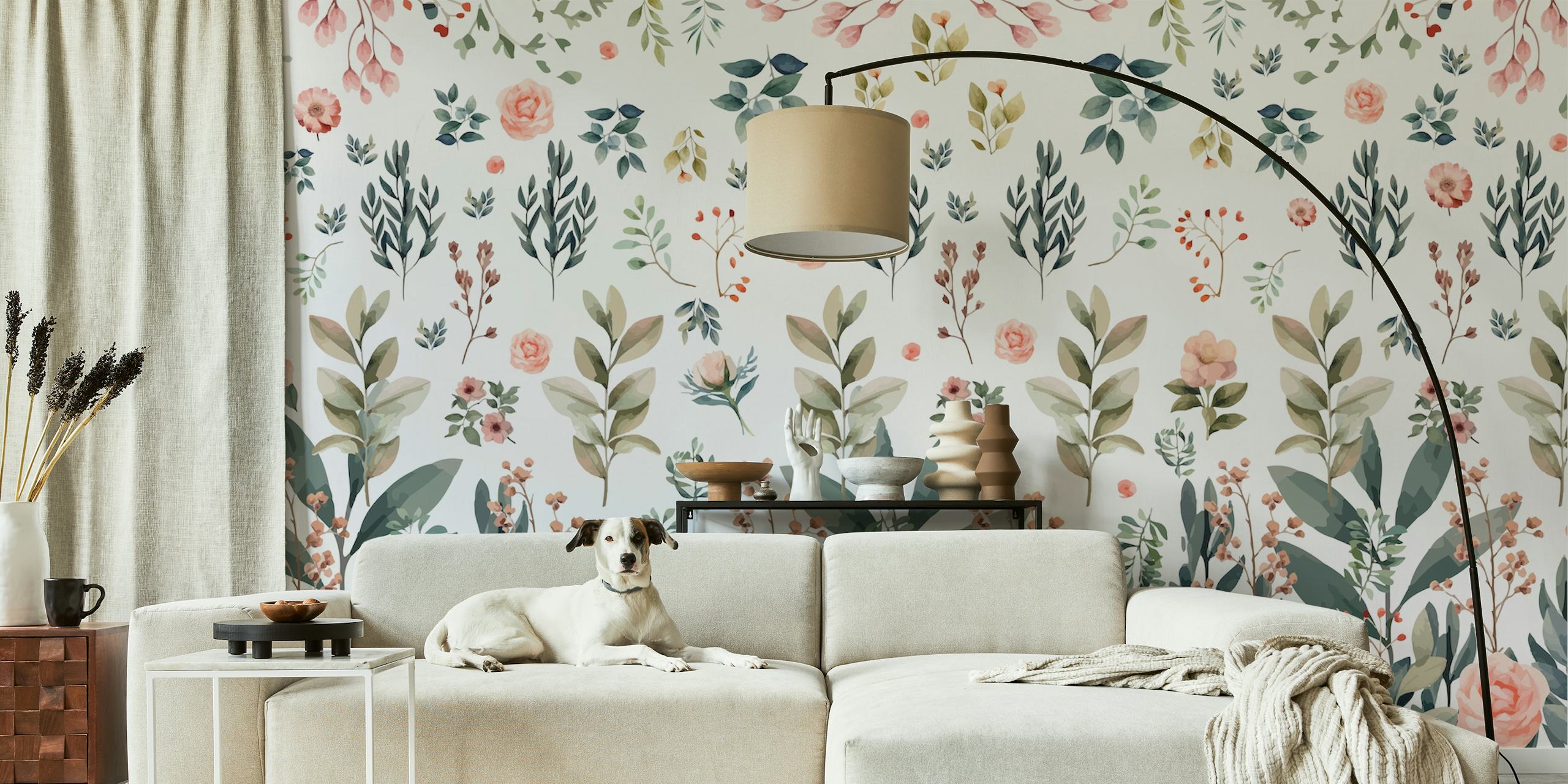 Botanic Love White papel de parede floral no quarto