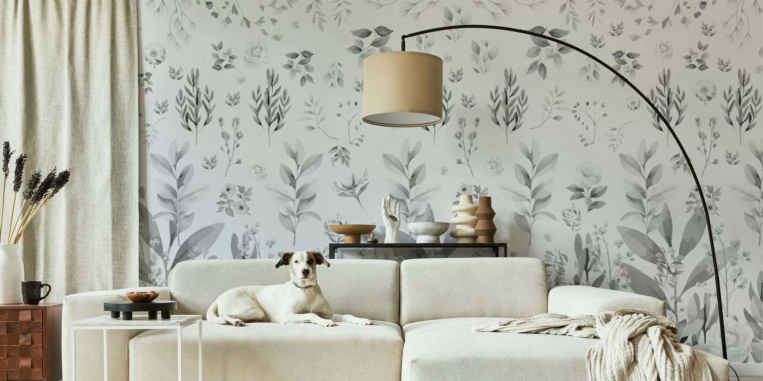 Botanic Love Black and White wallpaper in a room