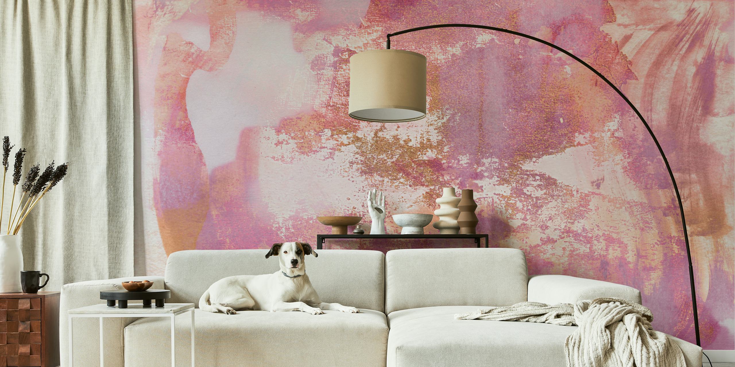 Abstract watercolor wallpaper in pink tones with gold accents