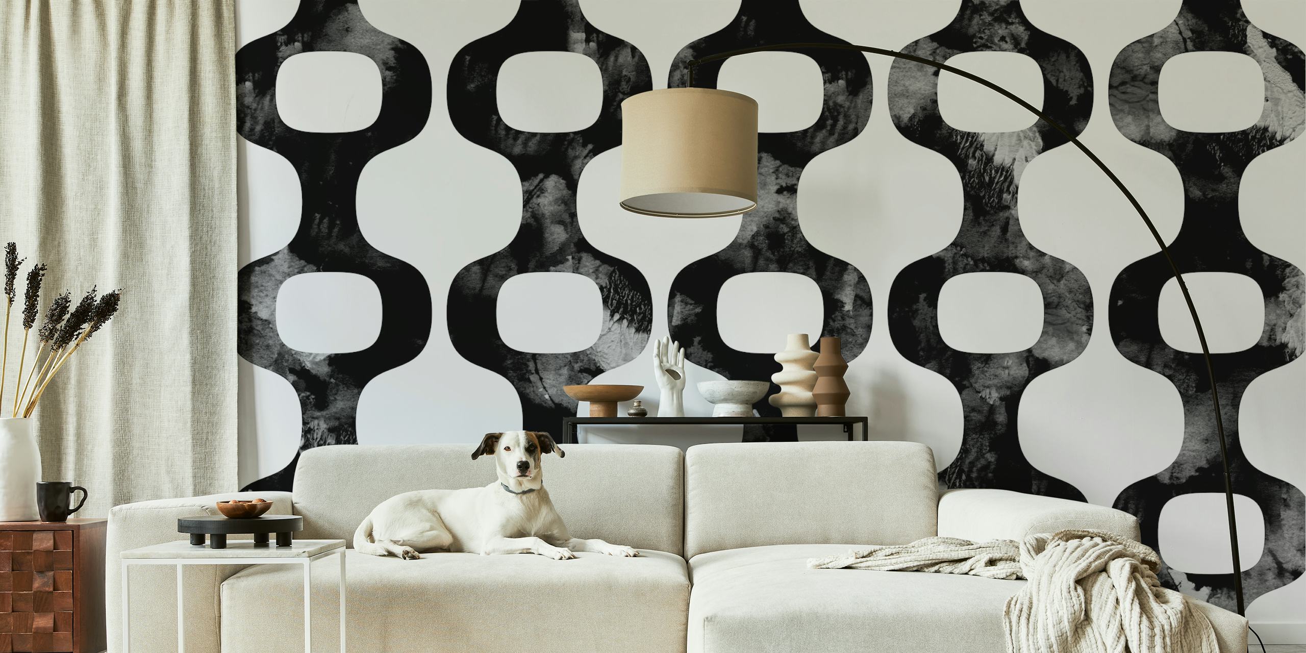 Mid-Century Luxe geometrische muurschildering in zwart en wit