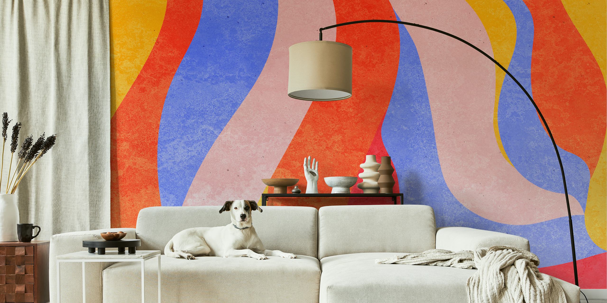 papel de parede Mid-Century Grunge Stripes em um quarto