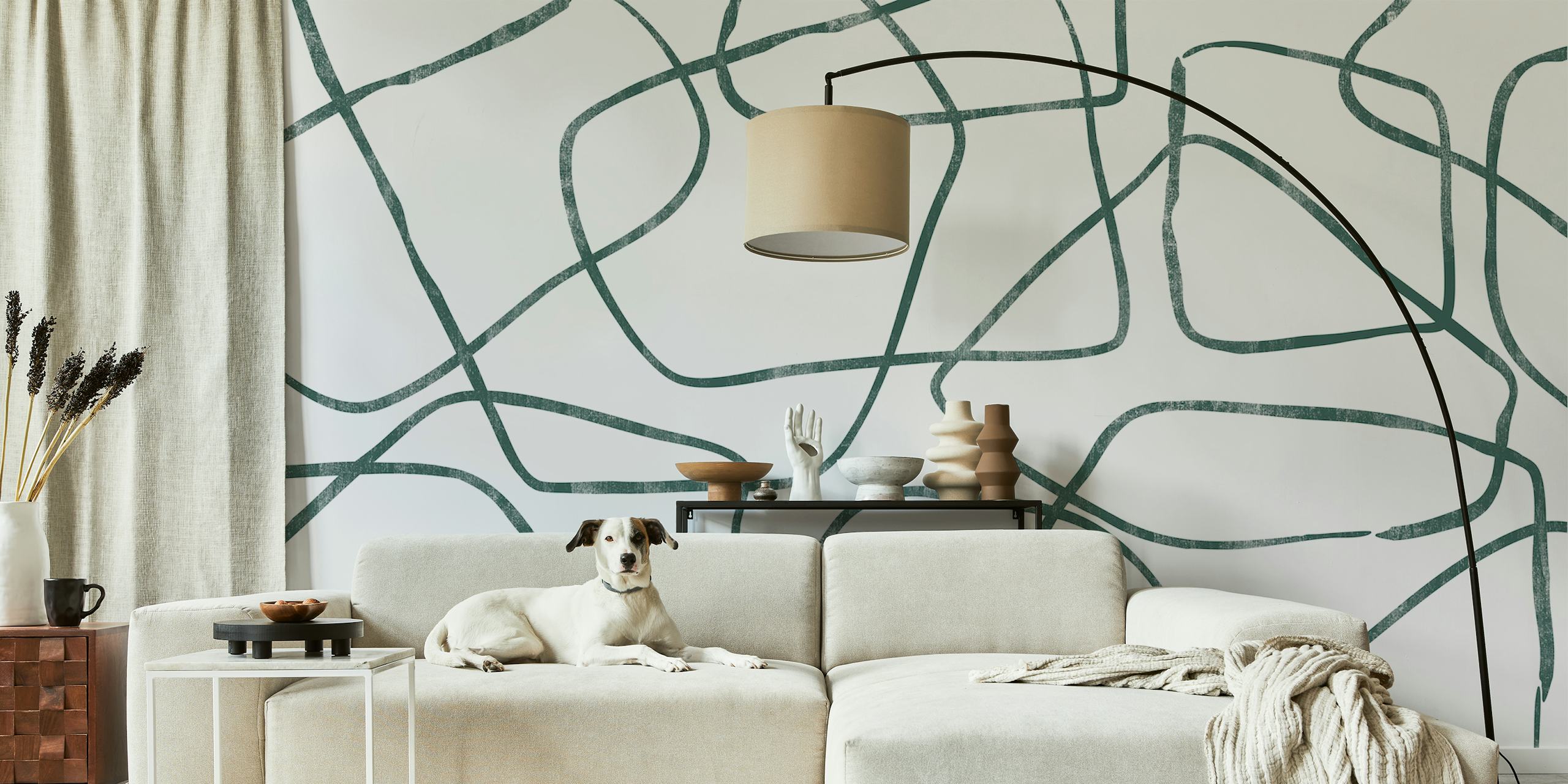 Abstract green lines on a white background wallpaper
