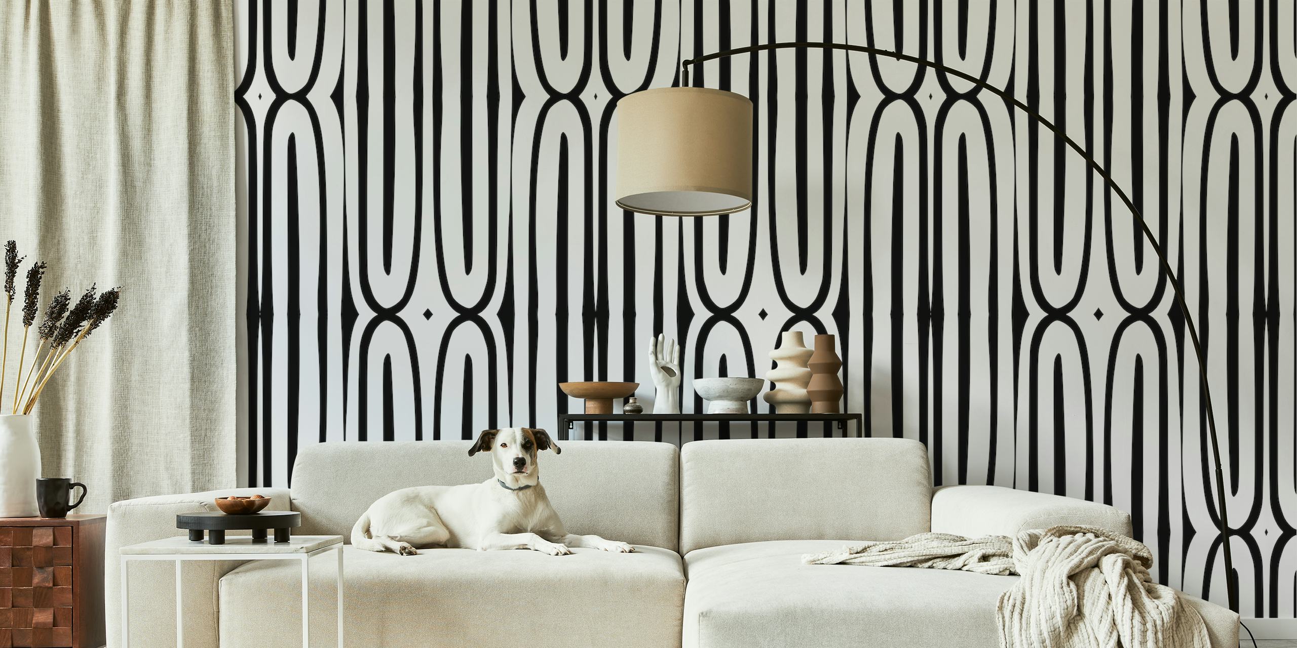 1970s Neutral Background gemusterde wallpaper in een kamer