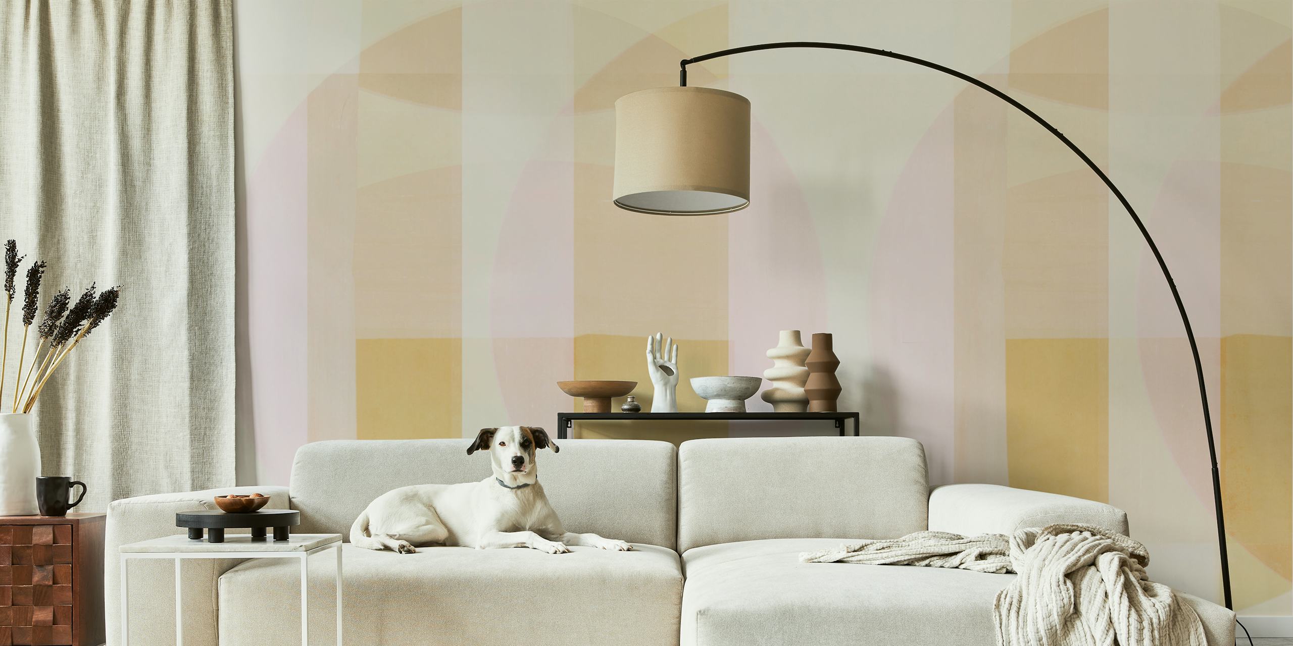 Geometric patterns in soft pink and yellow shades wallpaper