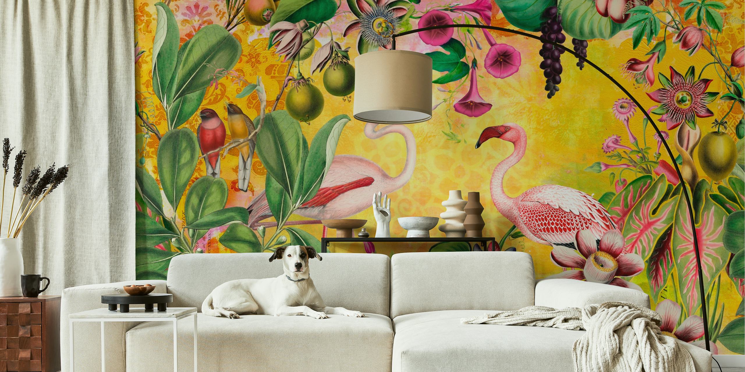 Flamingo Island Colorful Jungle Wallpaper
