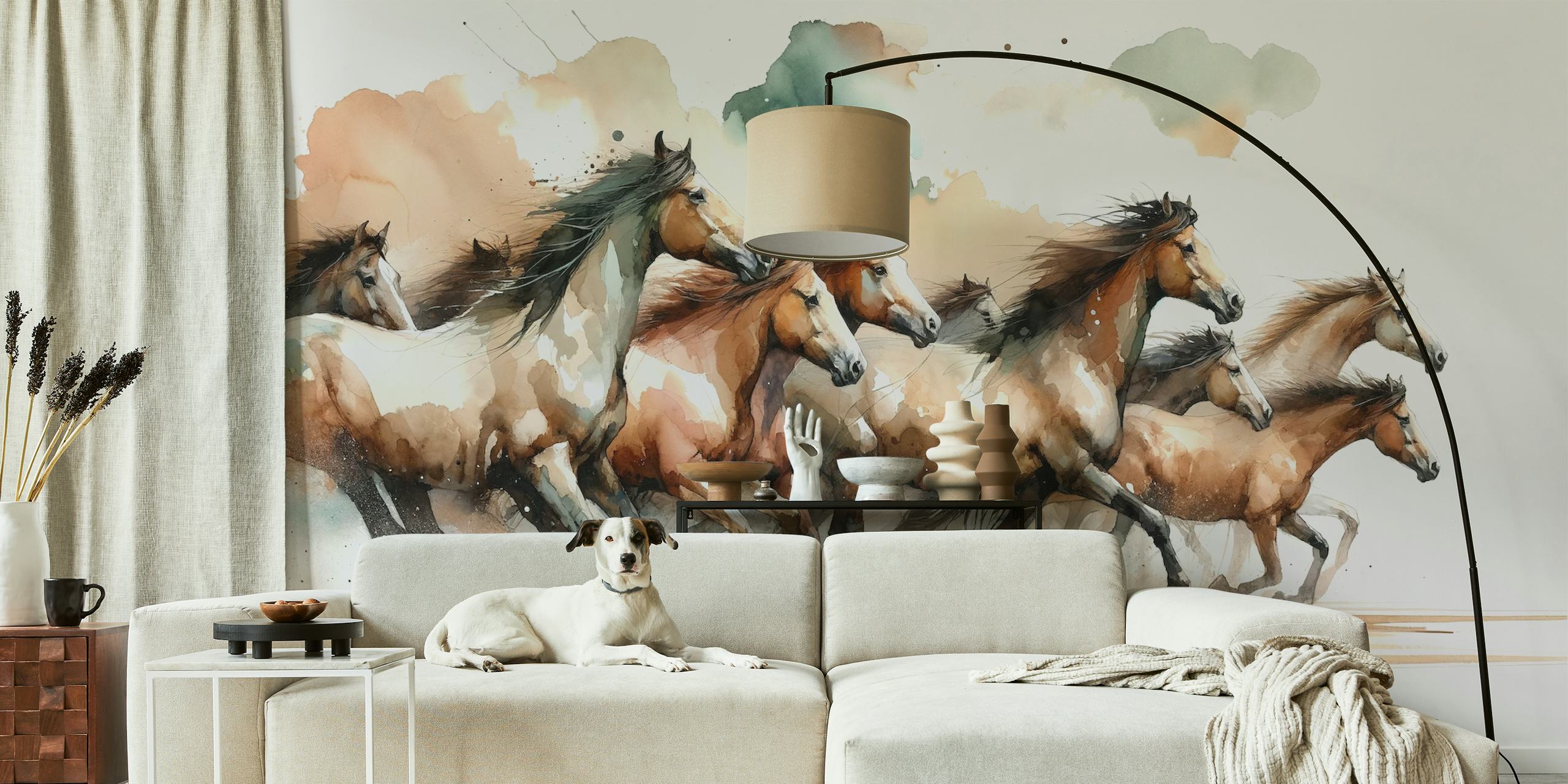 Horses galloping tapetdesign i ett rum
