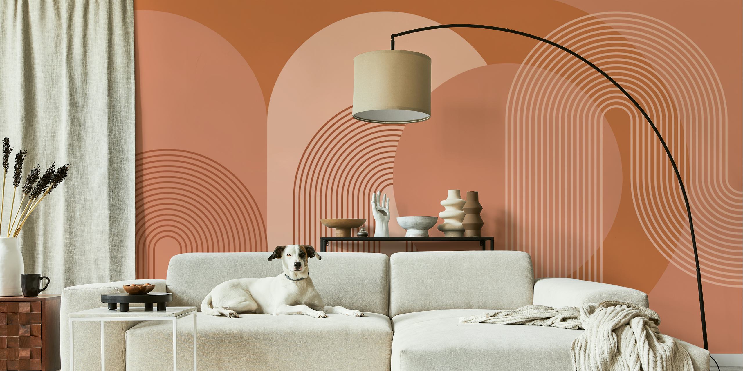 Geometric pattern wallpaper in warm neutral tones with wavy lines