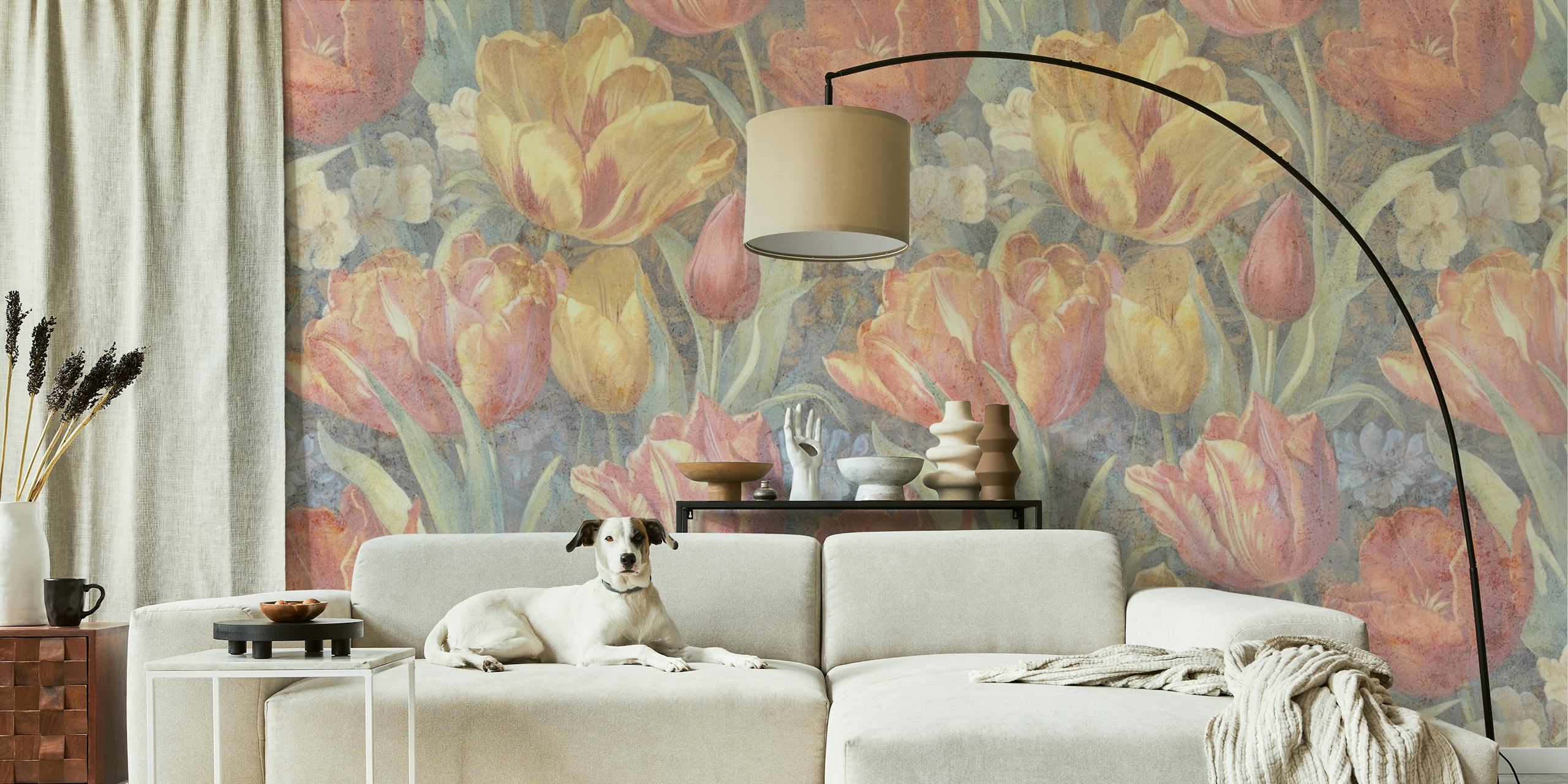 Pastel tulip flowers with pink and yellow hues wallpaper