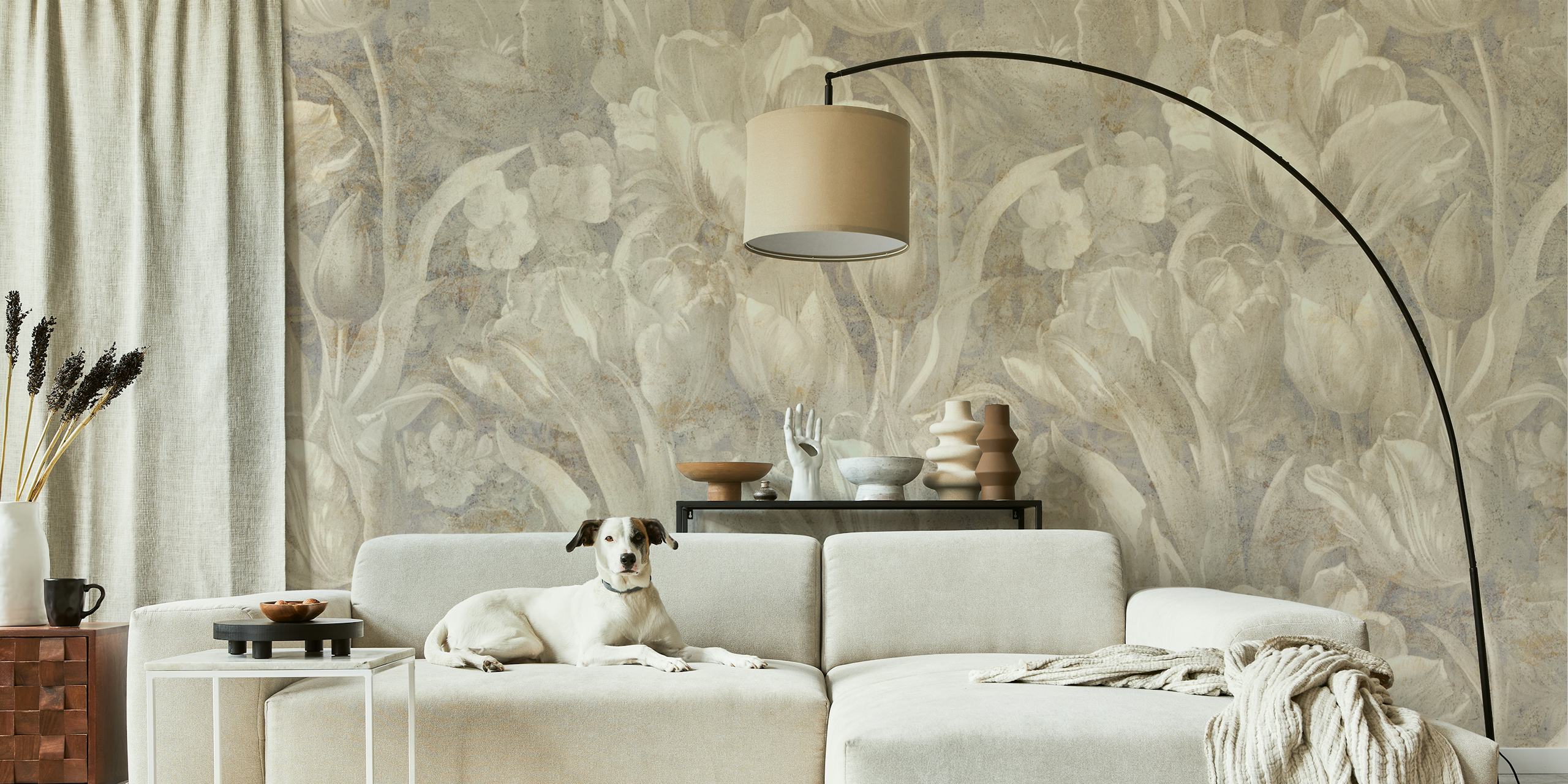 Elegant pastel sepia tulips wall mural from Happywall
