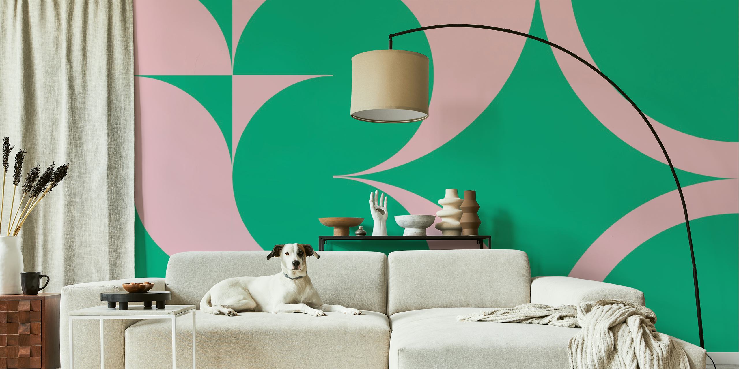 Fototapeta Zelená a růžová moderní geometrický vzor z poloviny století