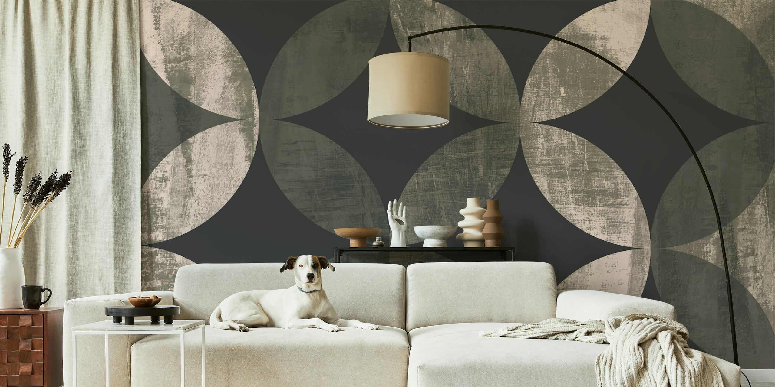 Grey Mid-Century Grunge tapetti huoneessa
