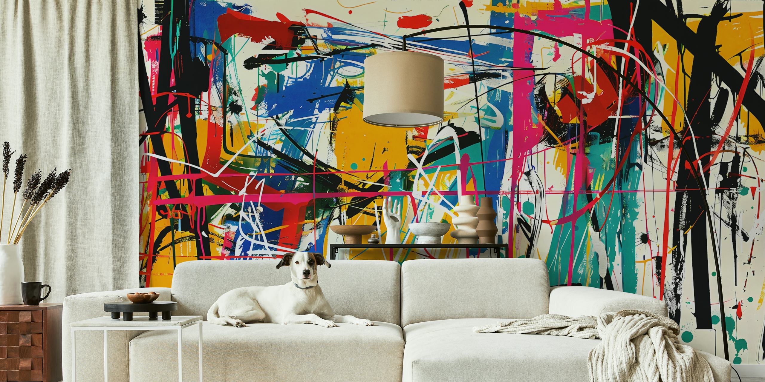 Πολύχρωμη τοιχογραφία σε στυλ street art με αφηρημένα στοιχεία γκράφιτι