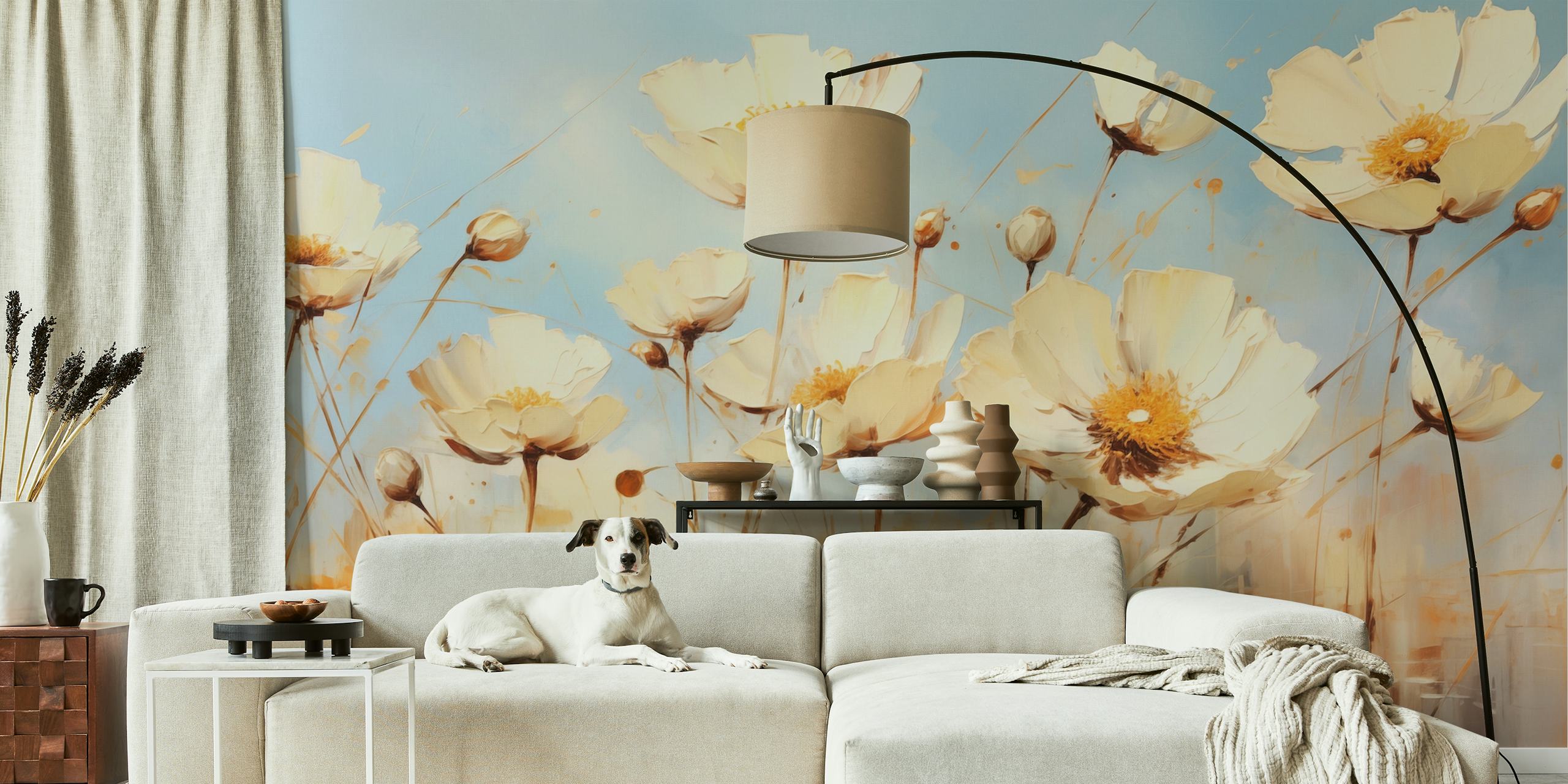 Design Flower Oil Ink présenté sur papier peint