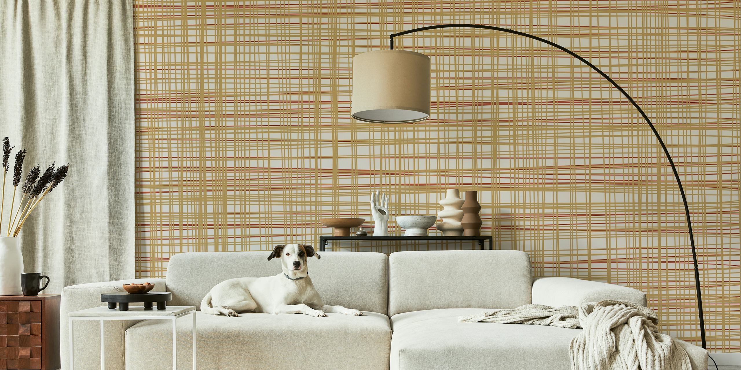 Hand-Drawn Line Art Fabric wallpaper in room