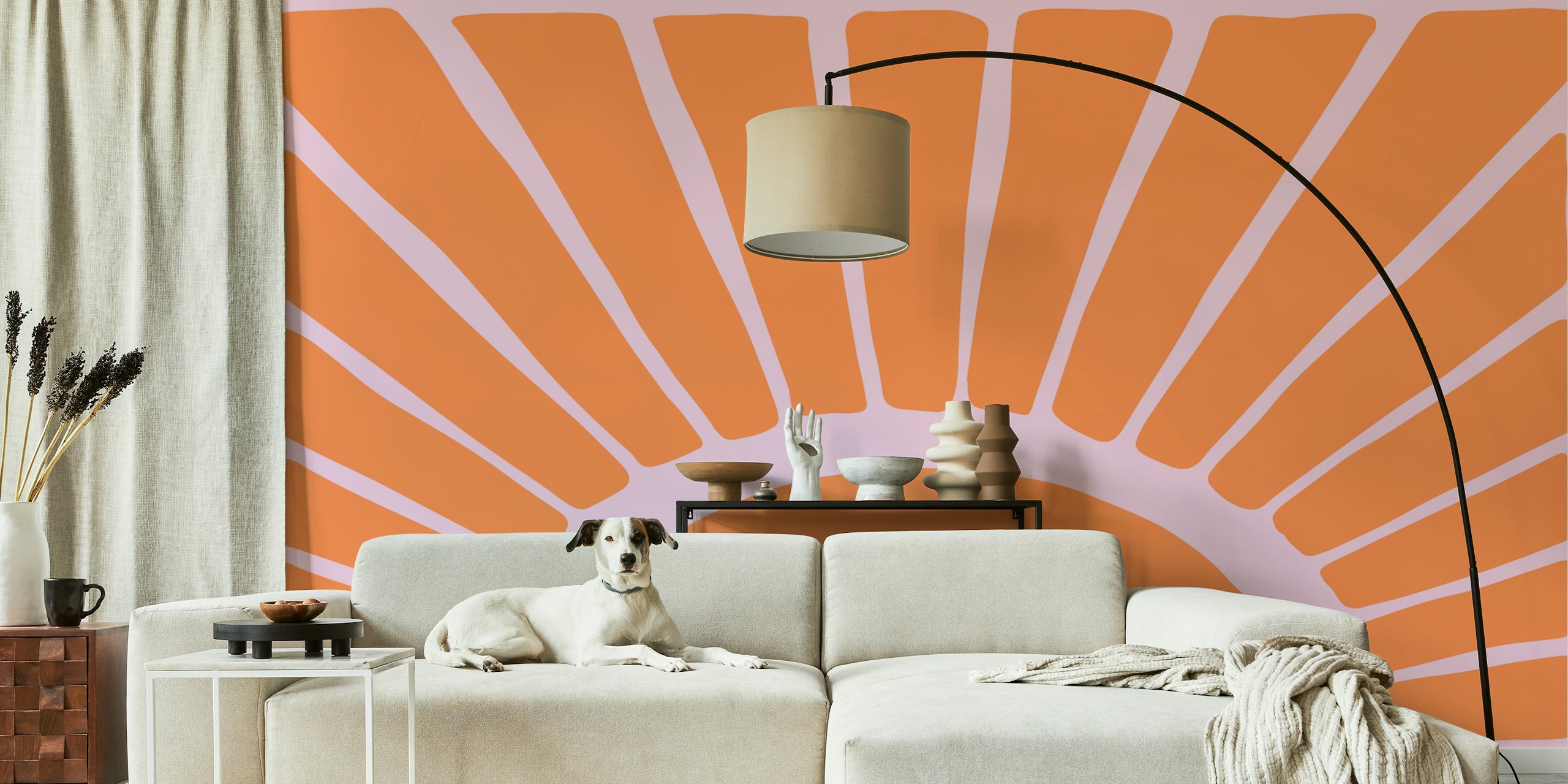 Abstract sun shape with orange and pink rays wallpaper