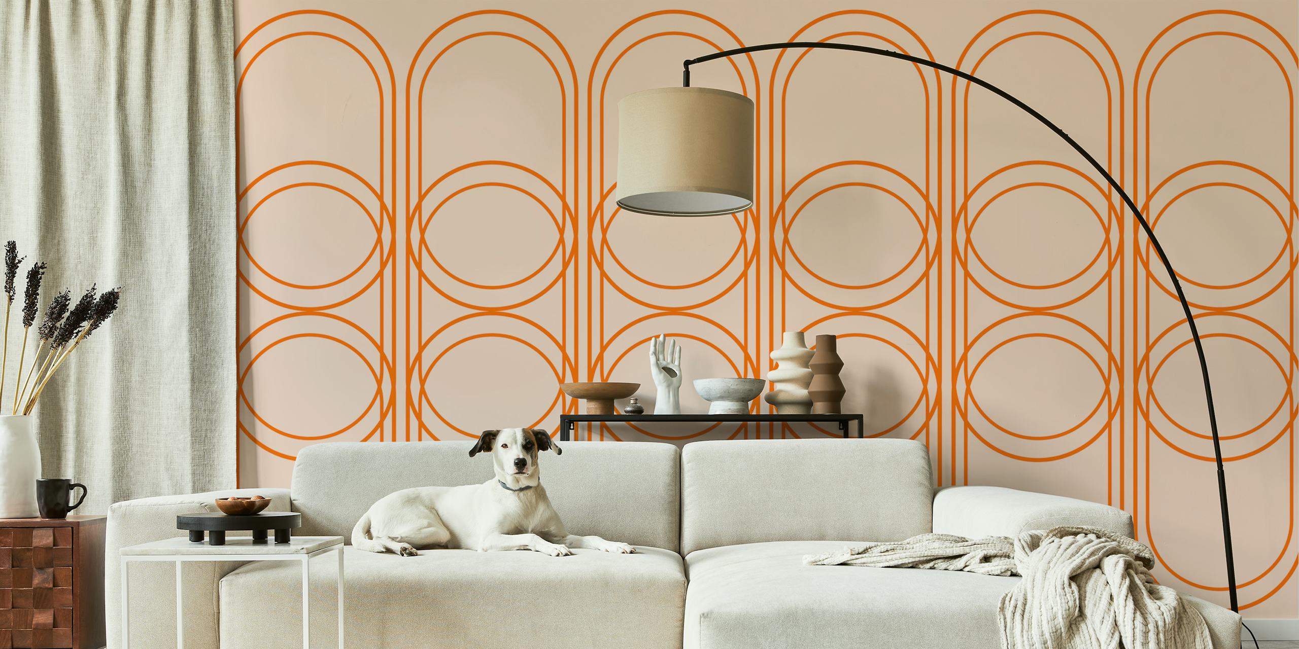 Peach Orange Vintage Pattern wallpaper in a room