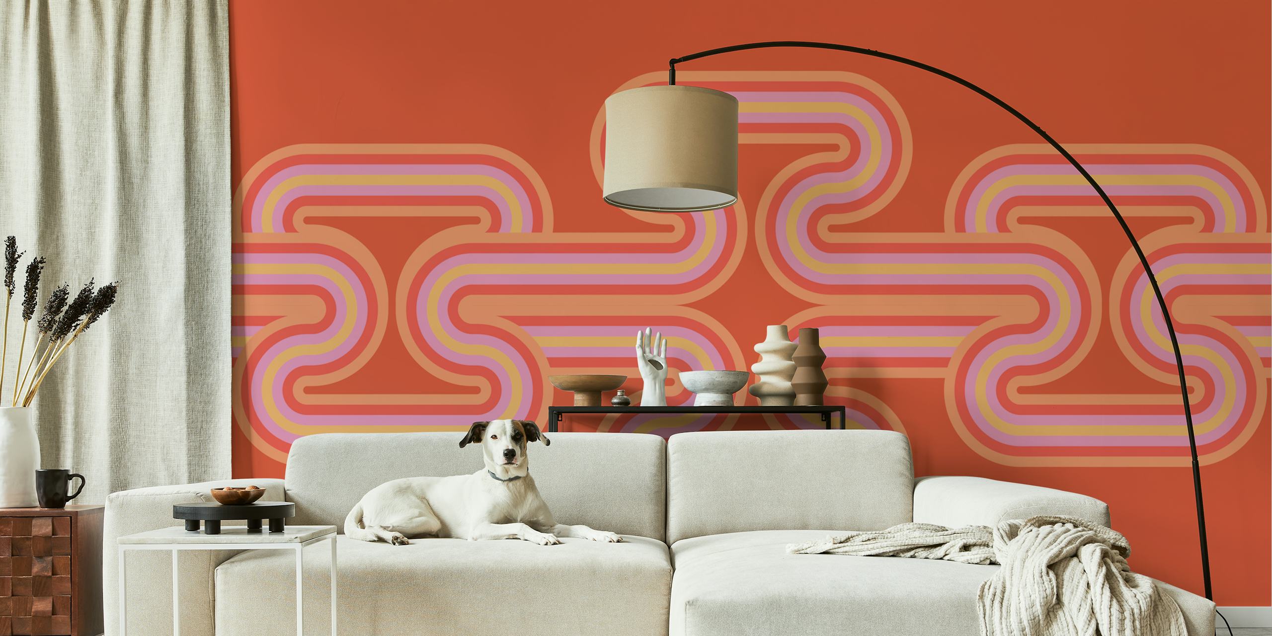 Abstrakt Curvy Wave Tribal veggmaleri med flytende geometriske mønstre